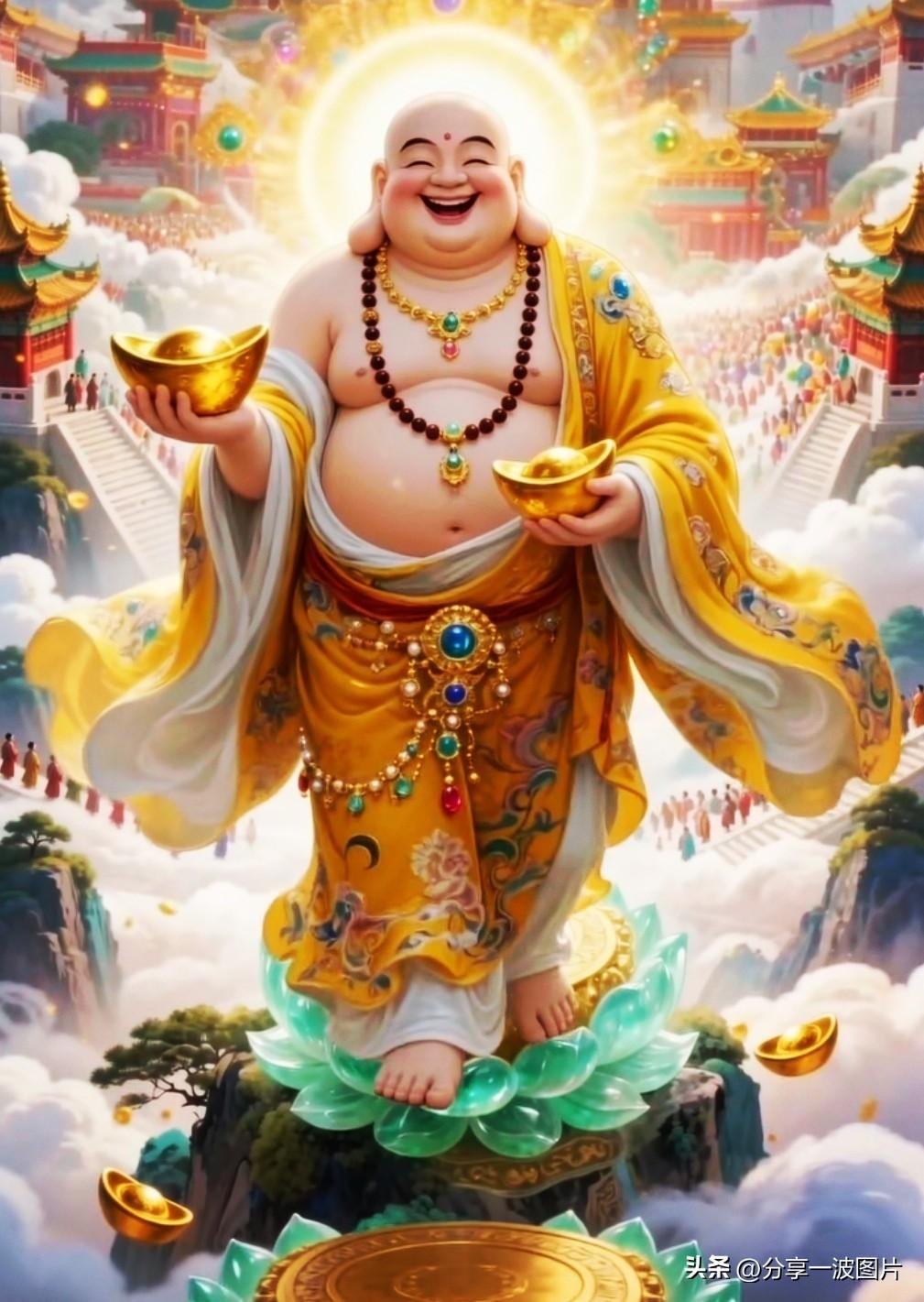 笑捧金元宝财盈福满，
心容万事愁云尽消。