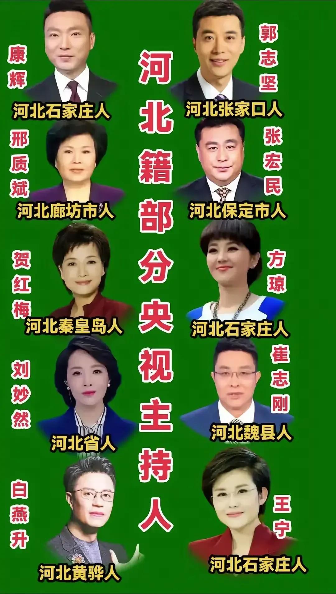 图片里都是在央视的河北籍主持人，其实还有很多河北的主持人在央视，比如体育台的童可