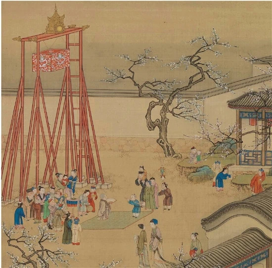 下图都是明清时期的画作。图中有个架子，架子上挂着一个盒子。知道这是什么吗？这是古