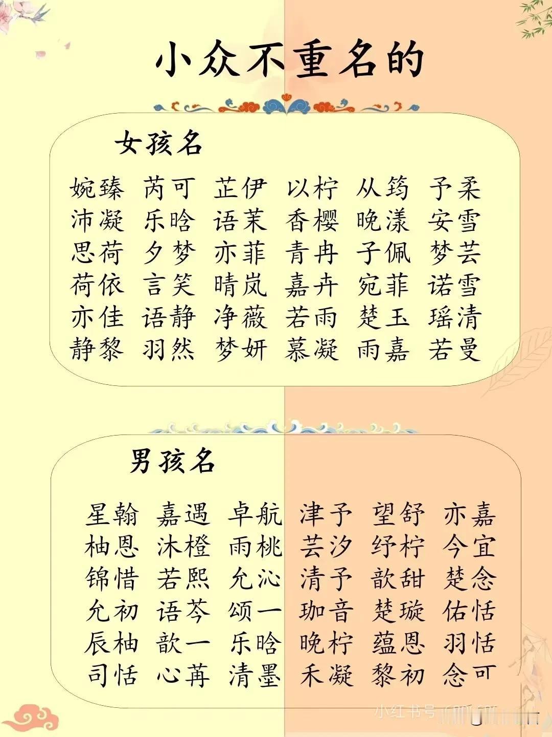 小众不重名的男孩名女孩名
选择小众且不易重复的名字可以让孩子的名字更加独特和个性