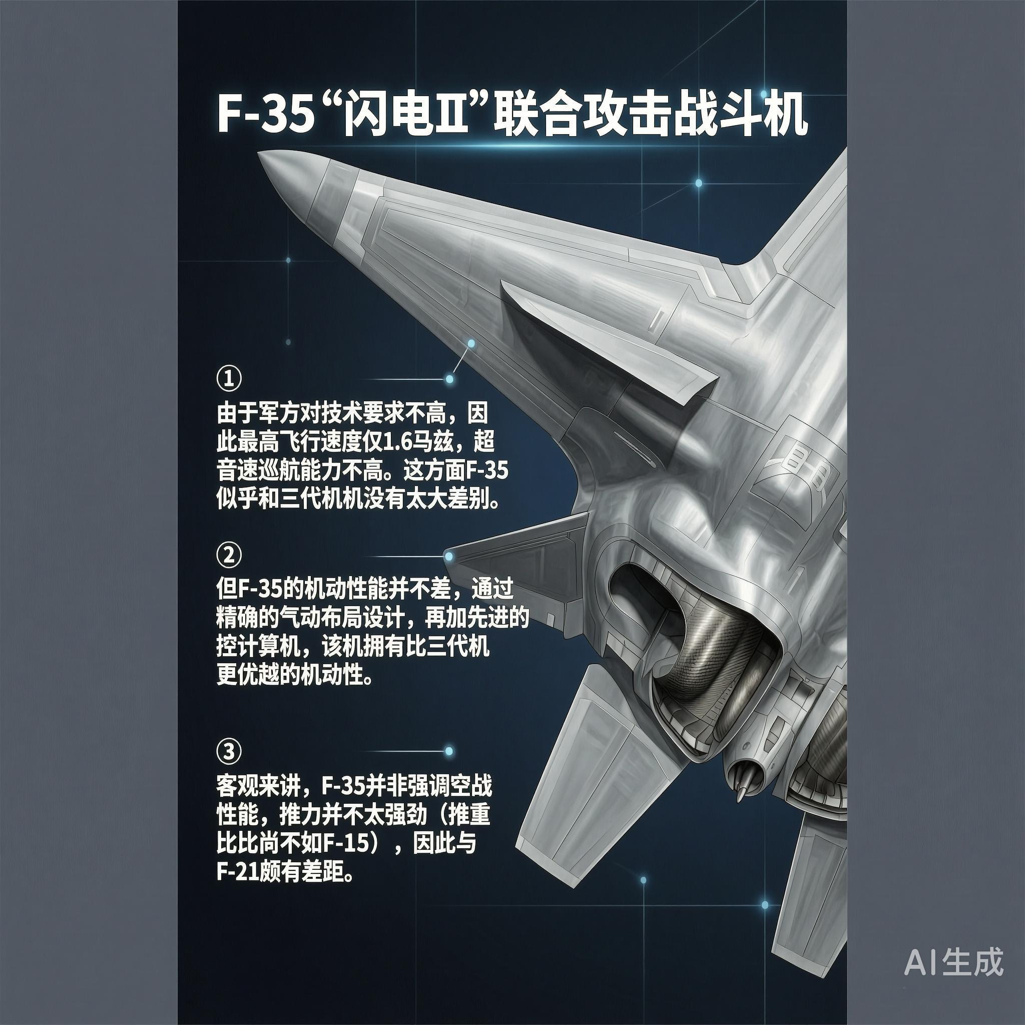 军事ai新视野 F-35隐形战斗轰炸机［美］最大速度：1930千米／时重量：31