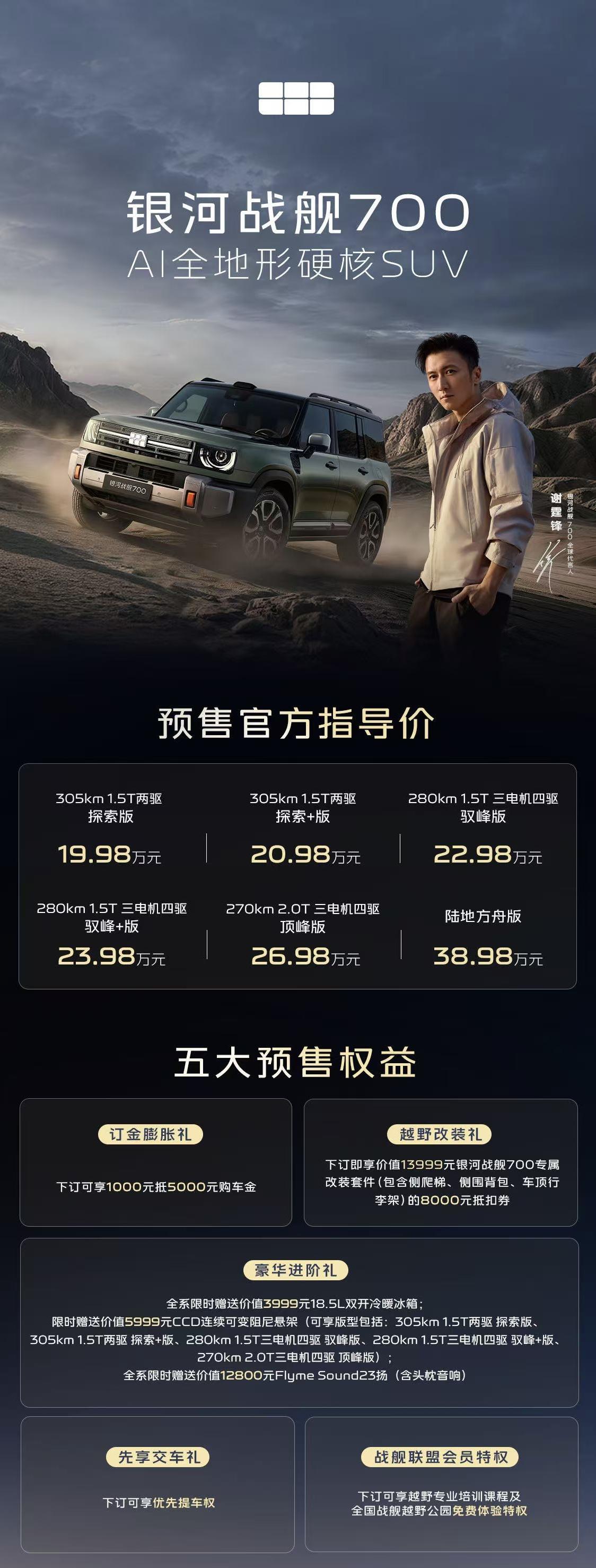 这预售价符合大家预期吗？所以说就是对标豹5
22.98万起有三电机四驱了，这车上