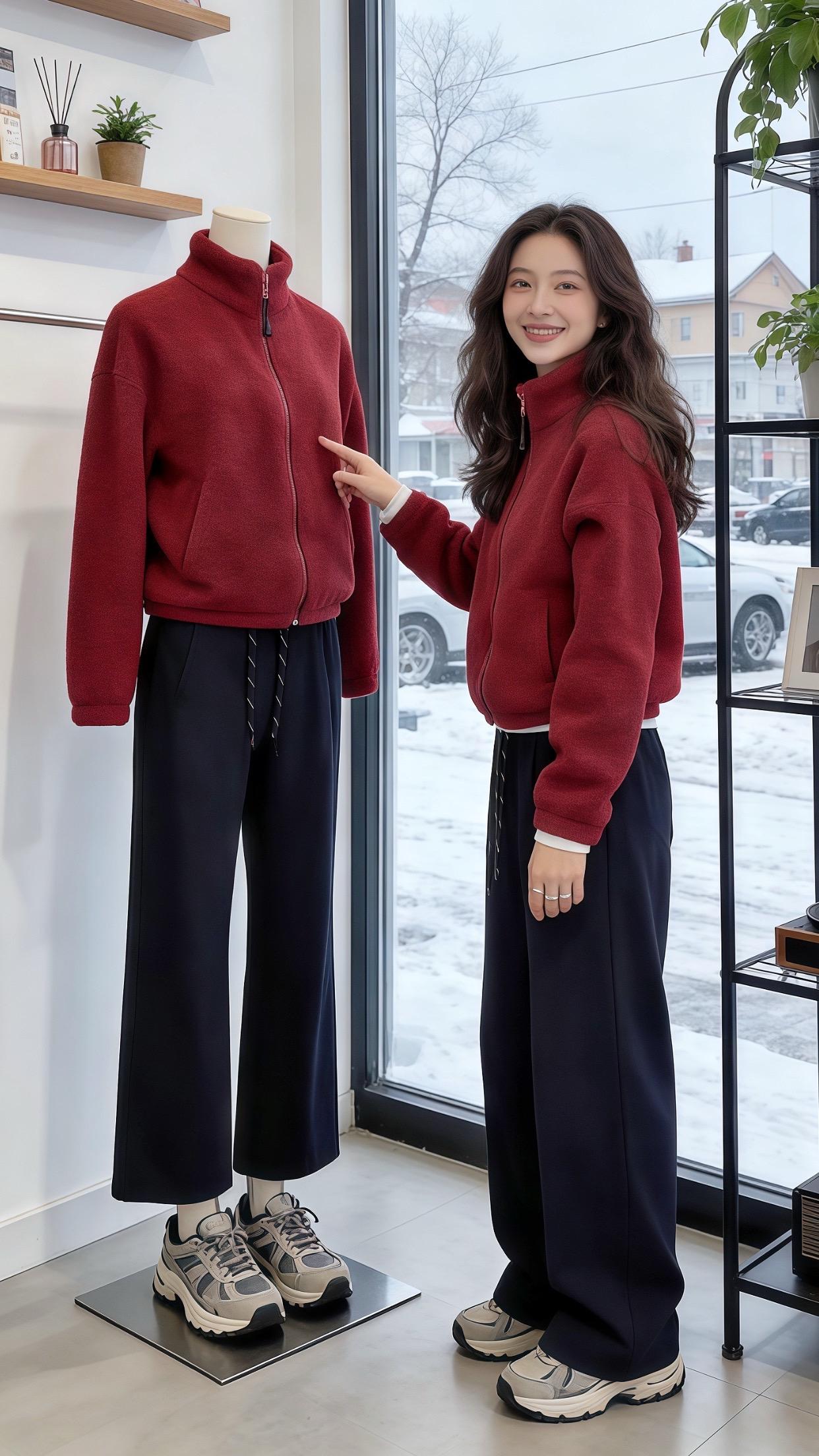 新年红色外套穿搭 冬日氛围感穿搭 秋冬韩系氛围感穿搭 复古红绒穿搭 甜...