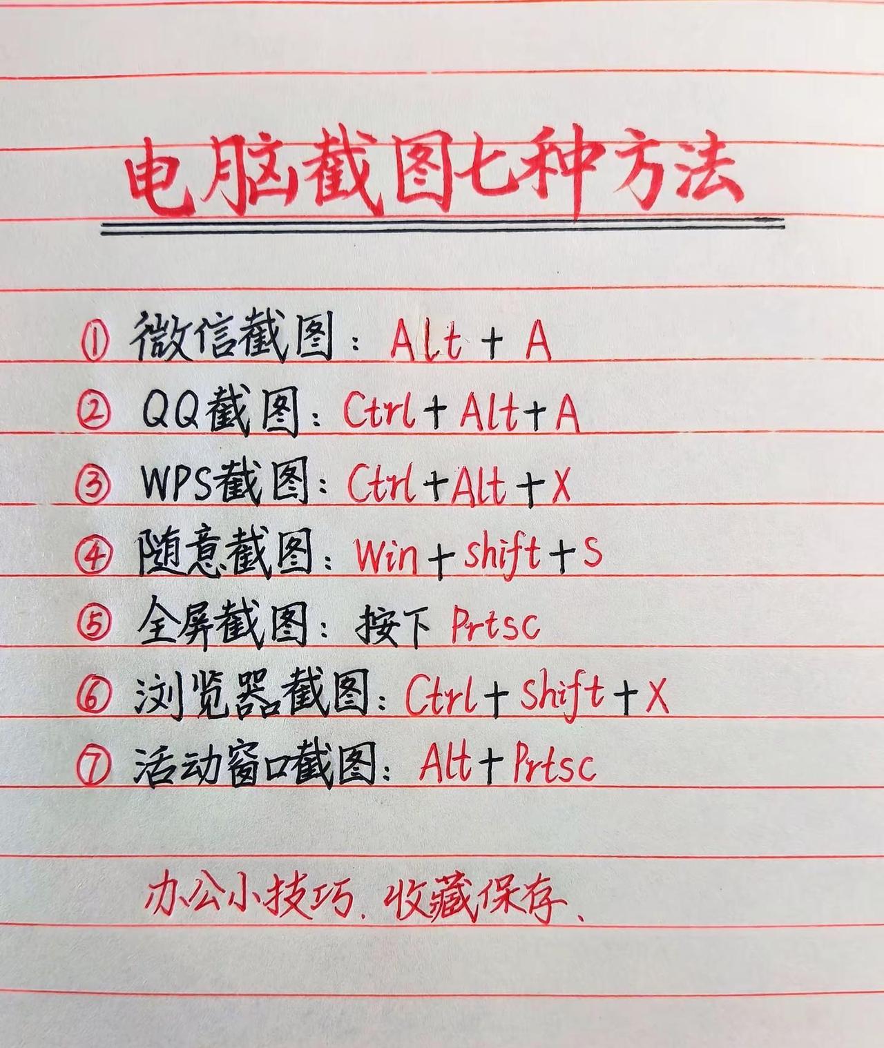 电脑7种截图快捷键，办公经常用得到，收藏备用 电脑小技巧 办公技巧 快捷键 电脑