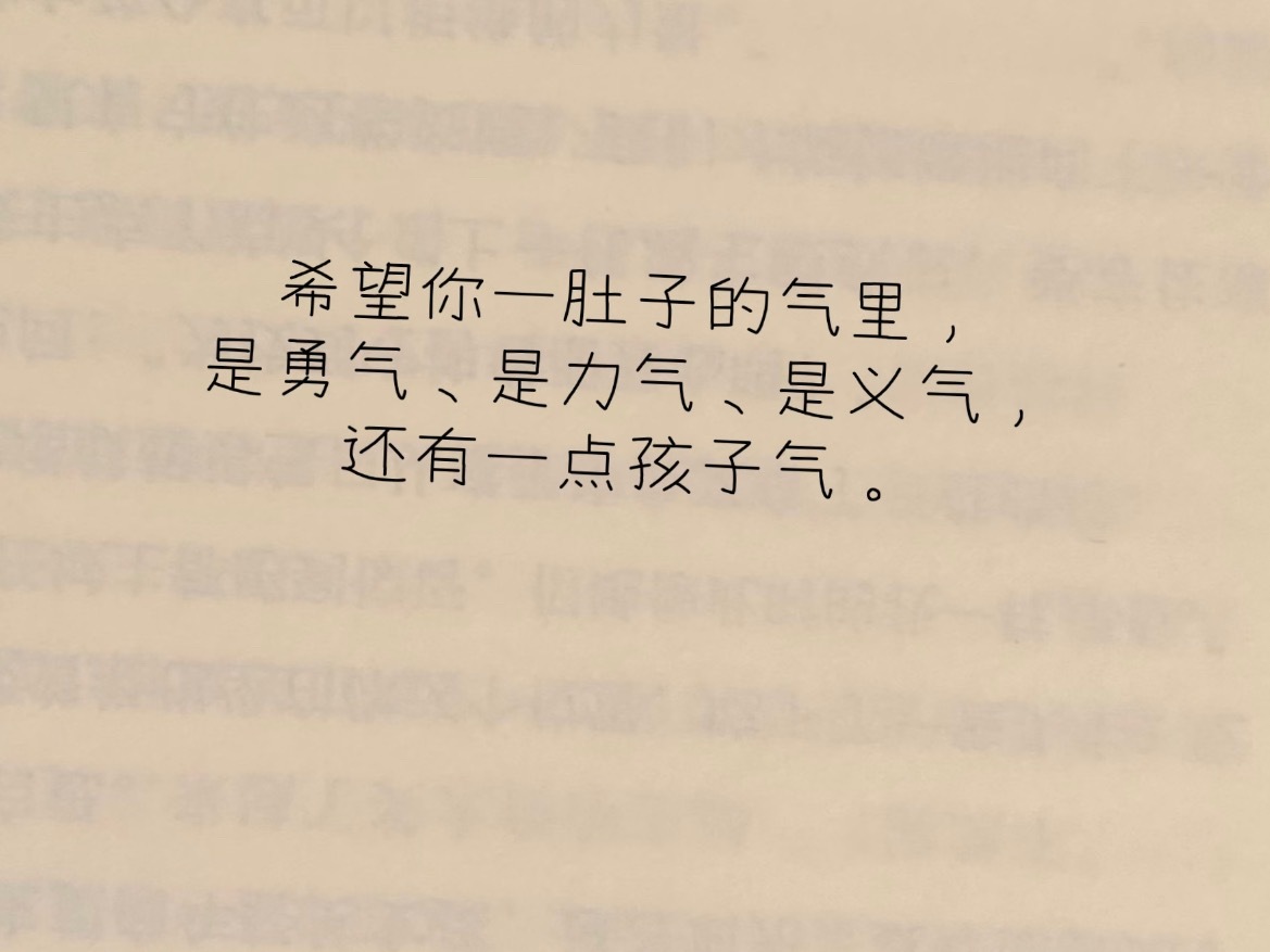 希望你一肚子的气里，是勇气，是力气，是义气、还有一点孩子气。 