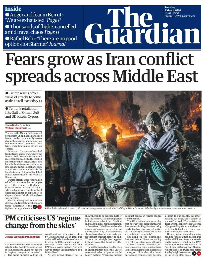 据《卫报》报道，美国，以色列对伊朗的攻击后，冲突已蔓延至中东，至少九个国家报告有