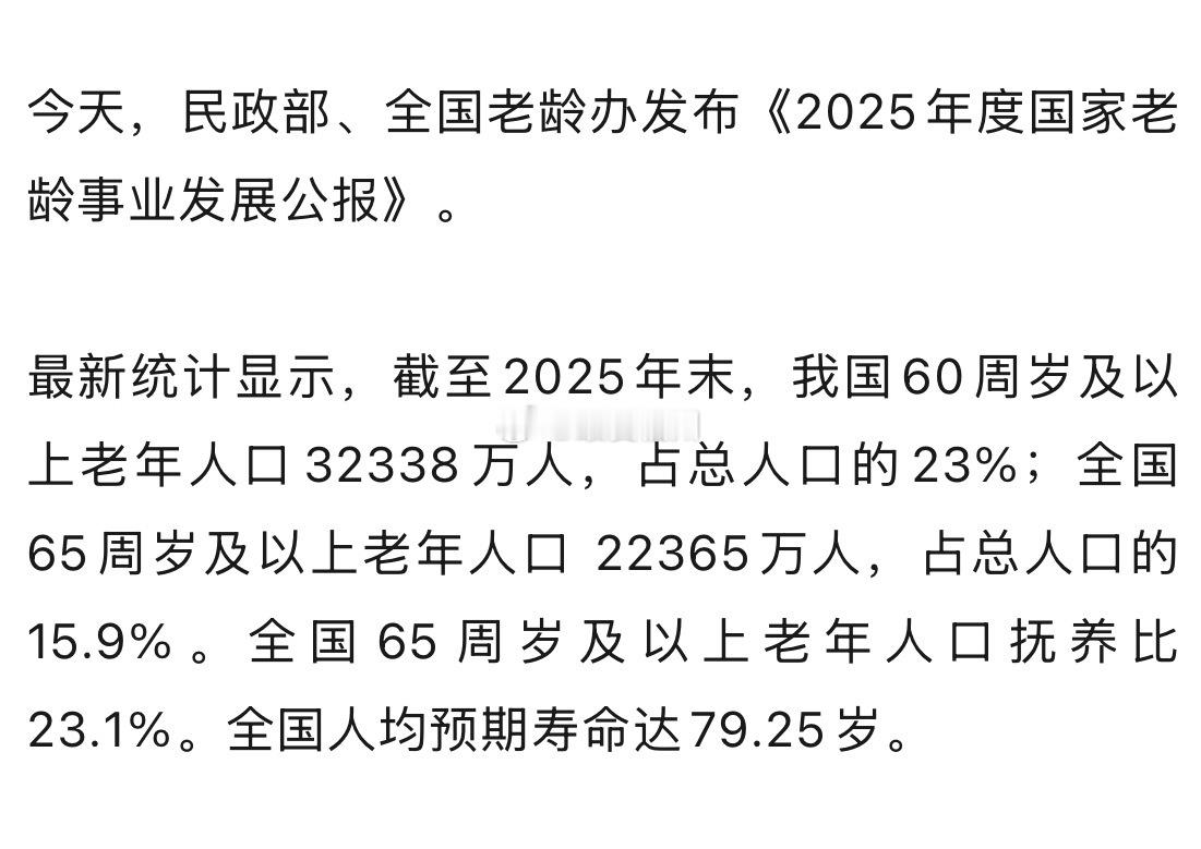 我国60周岁及以上老年人口超3.23亿人，全国人均预期寿命达79.25岁 