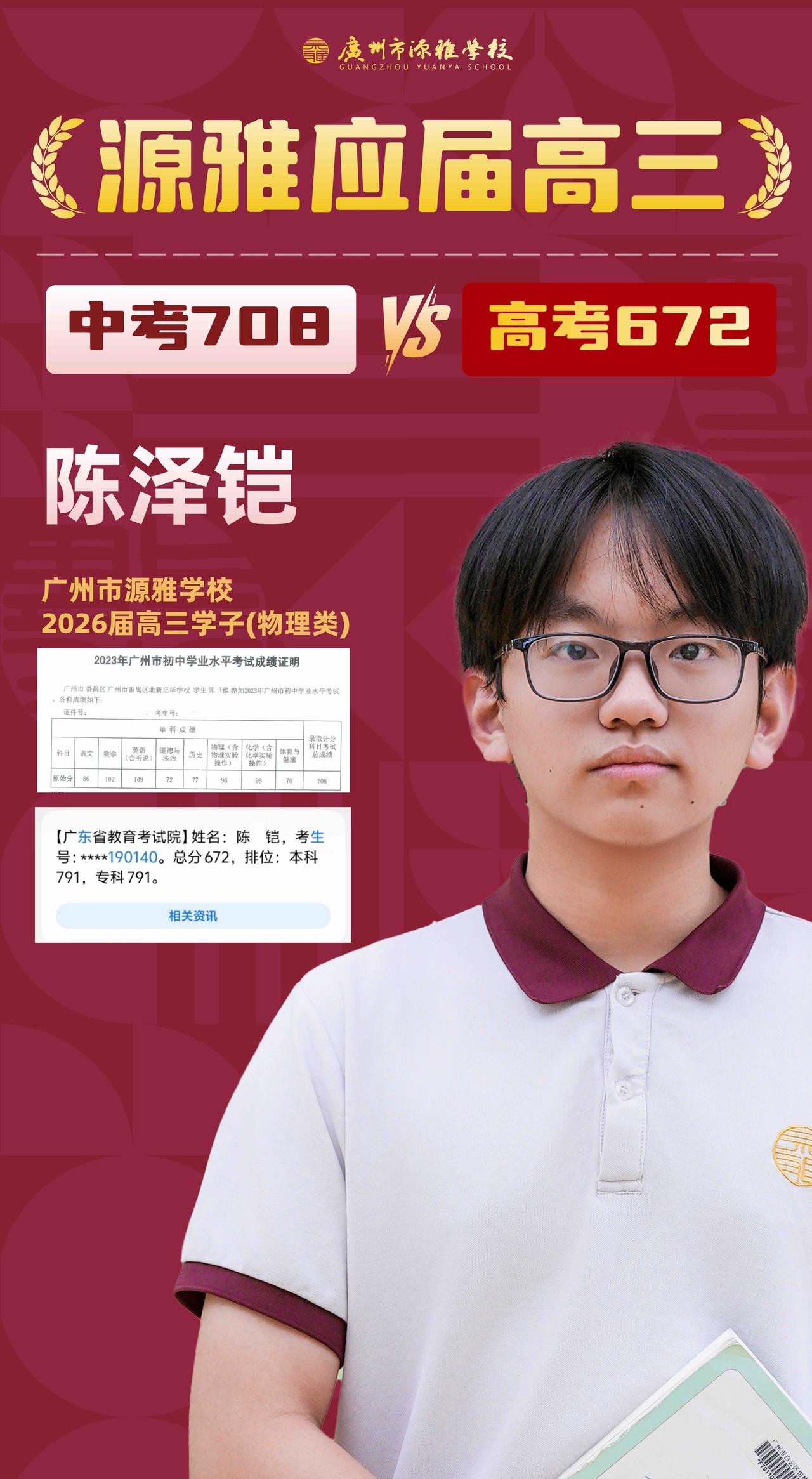从中考708分到高考672分，这位源雅应届高考生是如何逆袭的？
昨日（6月24日