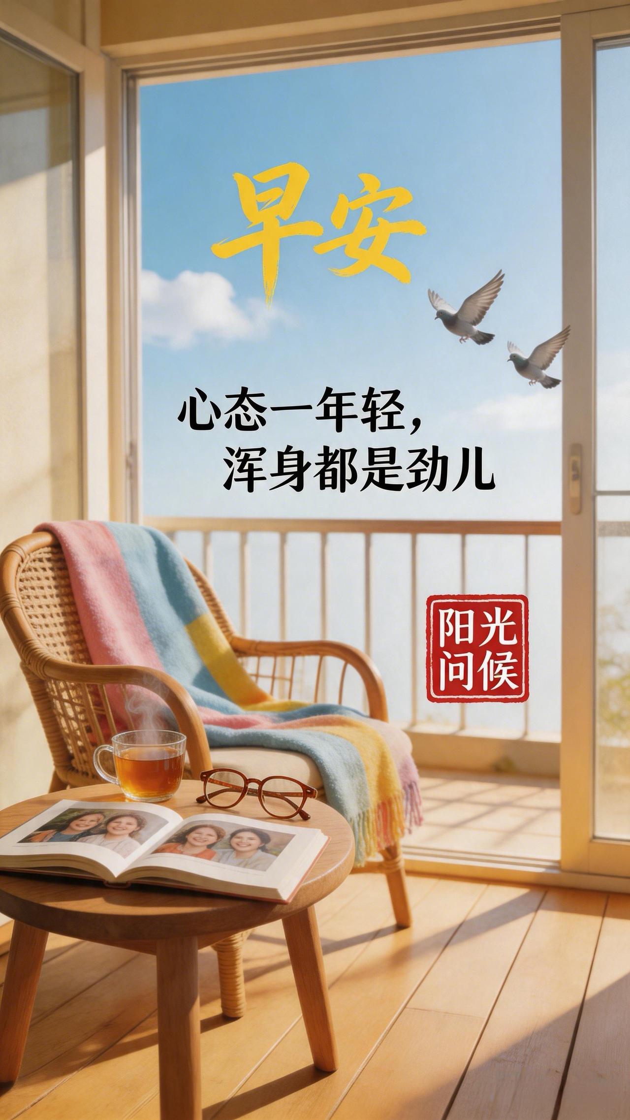 只要心态好，您就永远年轻。愿您天天开心，身体硬朗，日子过得有滋有味、热气腾腾！早