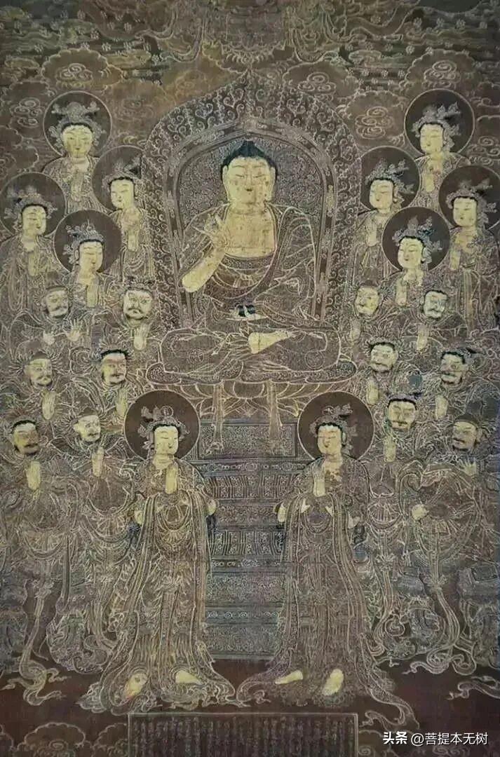 这幅珍藏在庆州博物馆的新罗金泥佛画，是药师琉璃光如来的经典造像。
金身金线勾勒，