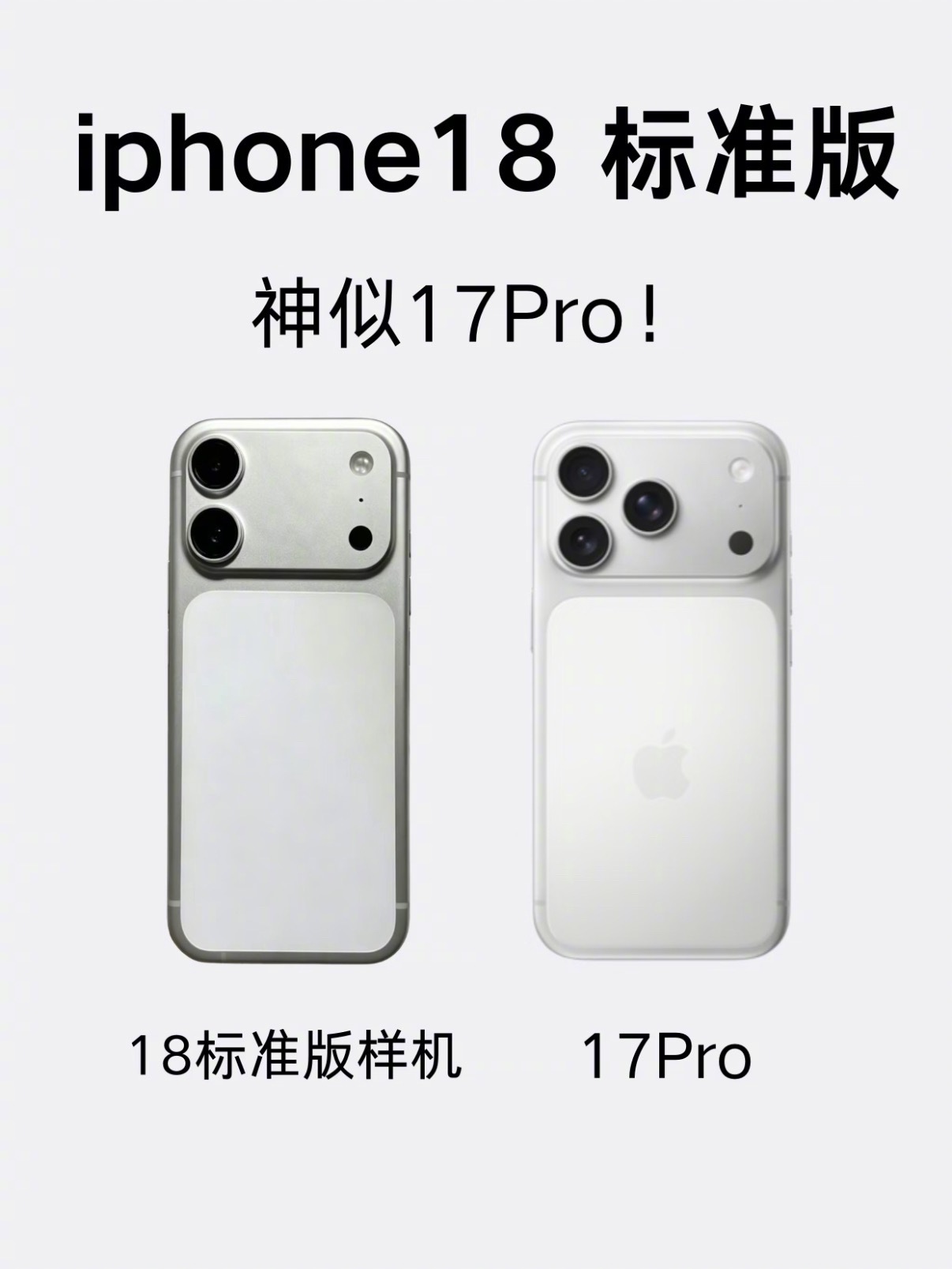 iPhone18标准版外观曝光 18标准版外观曝光了，后背沿用了17Pro的大块