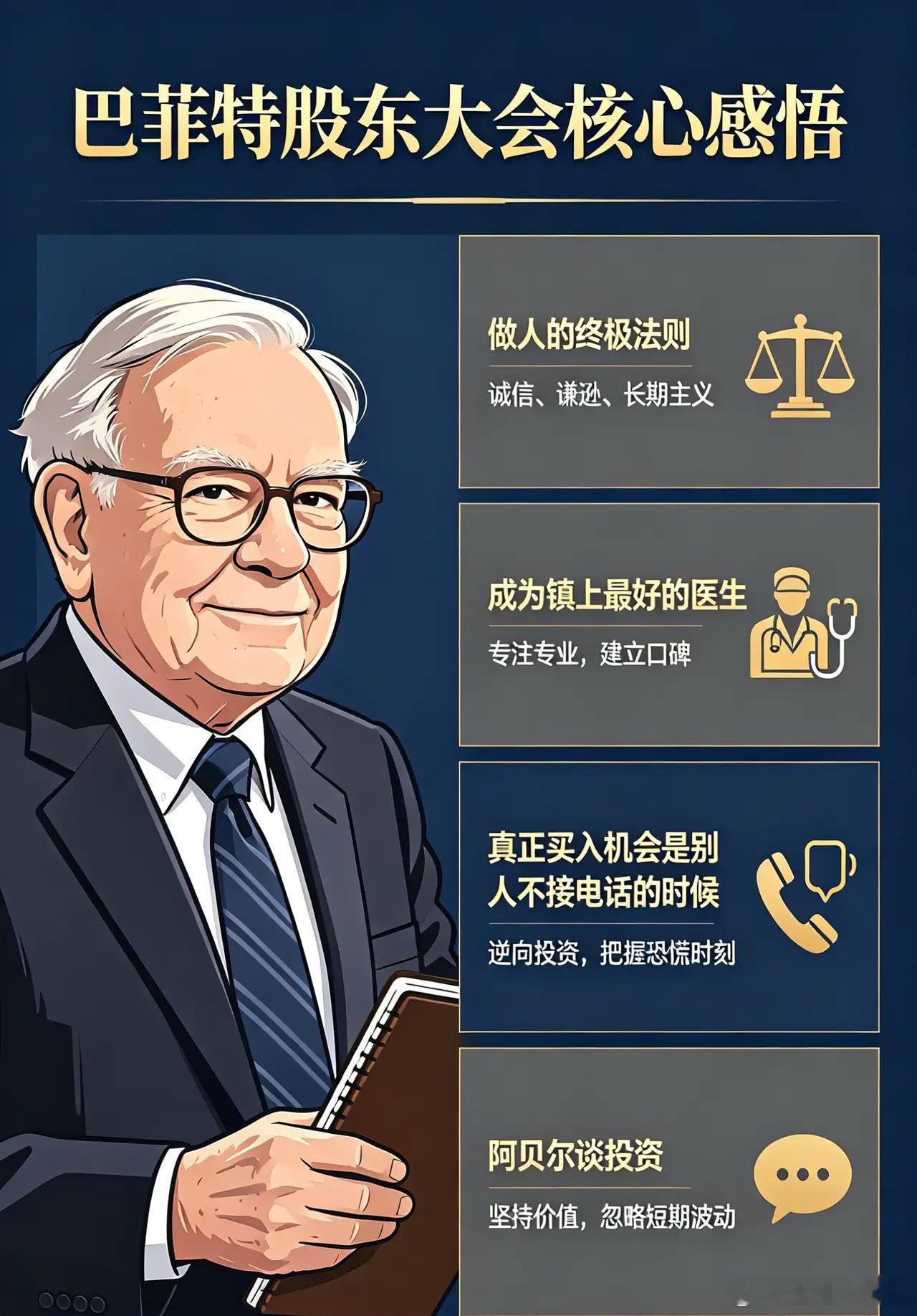 巴菲特股东大会发言,太精彩了，说说我的感受！一、做人的终极法则给股东的终极寄语：