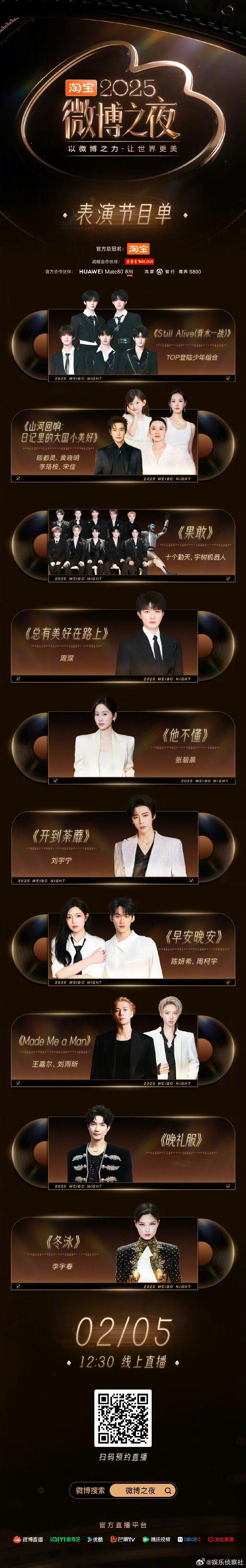 微博之夜节目单🥳微博之夜节目单，看到了好多我喜欢的艺人！