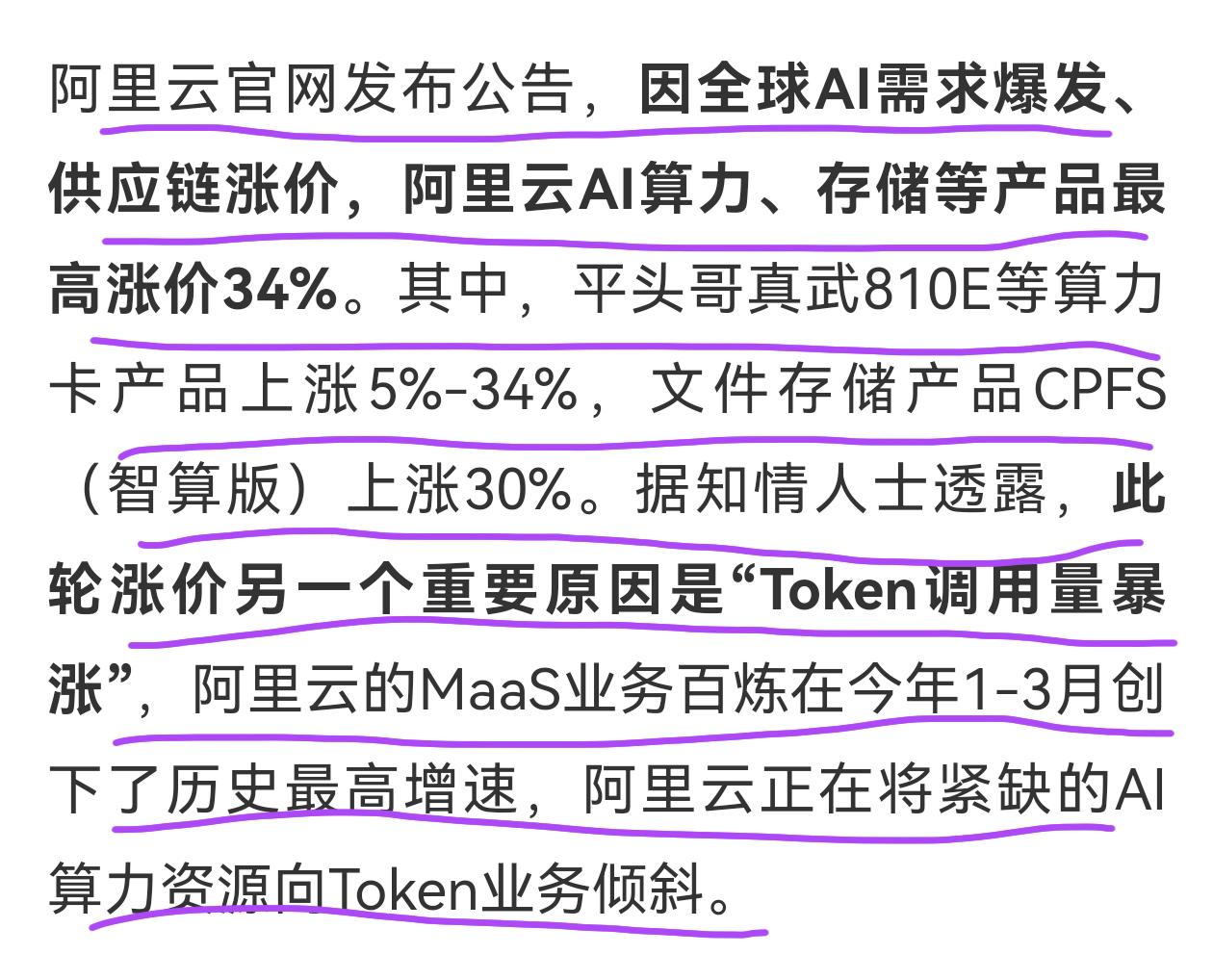 算力需求真的爆发了，A股探底回升，撑局的还是算力产业链。阿里、百度和腾讯同时宣布