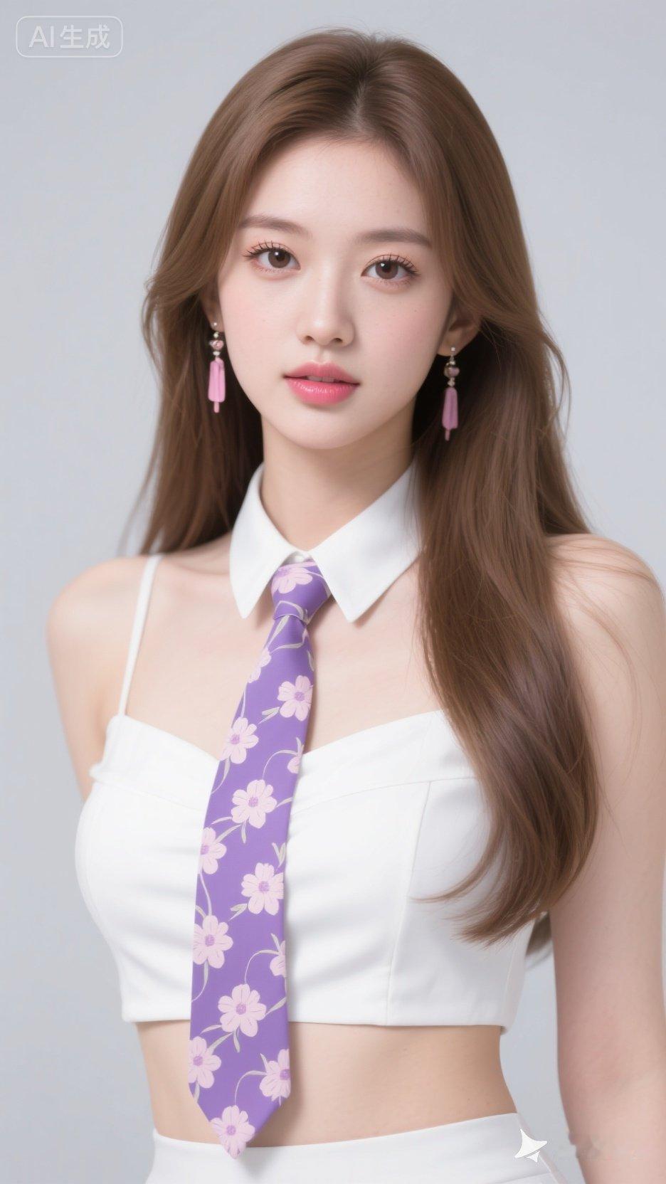 甜美少女风穿搭，紫色领带与白色上衣的完美搭配，清新又可爱！💕👗👠