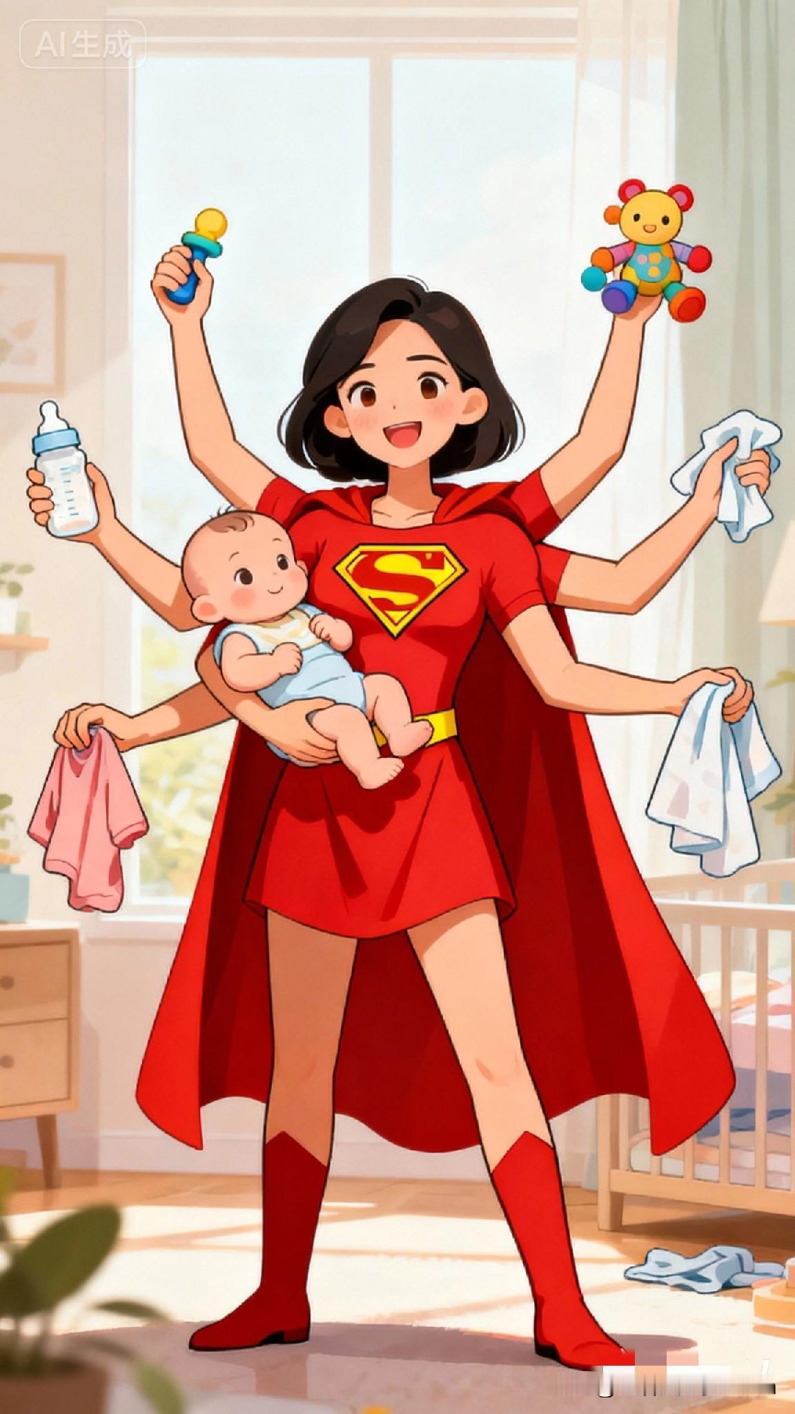 刷到一句话：
“传统的中国女人结了婚有了娃，
都是‘三班倒’，
相当于打了三份工