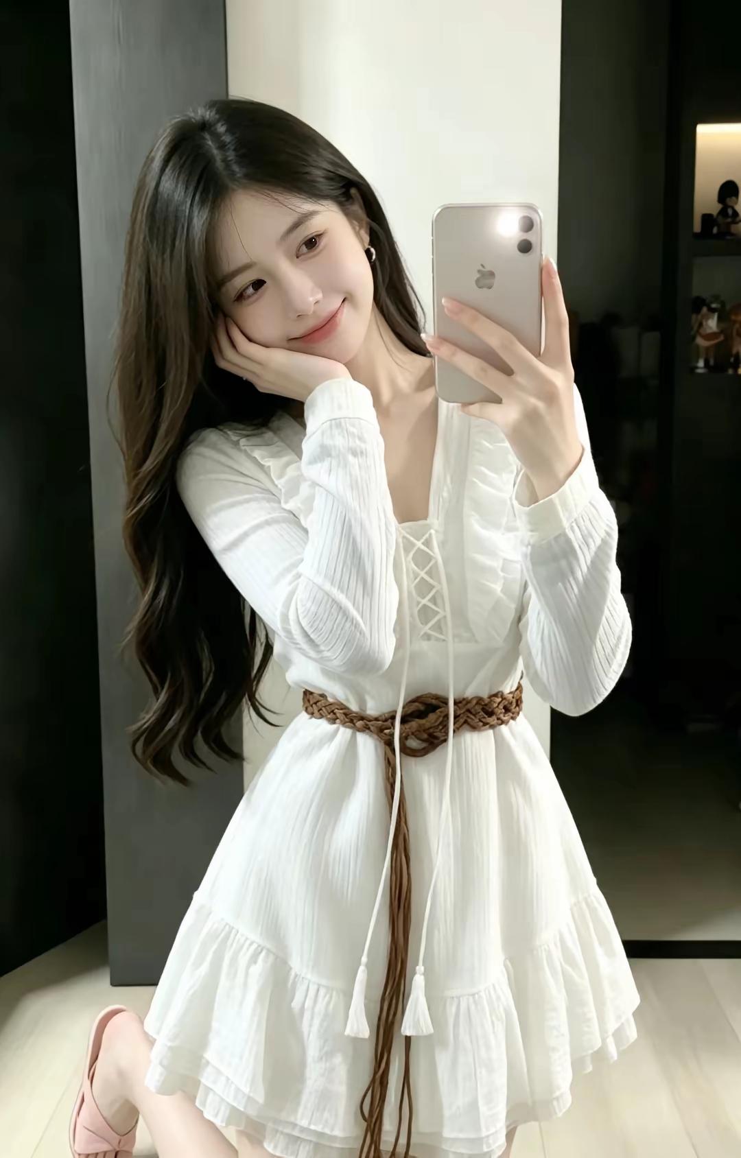 这组自拍里的女生，是自带清新甜氧感的元气美人，整体温柔又灵动，像一颗软乎乎的白桃