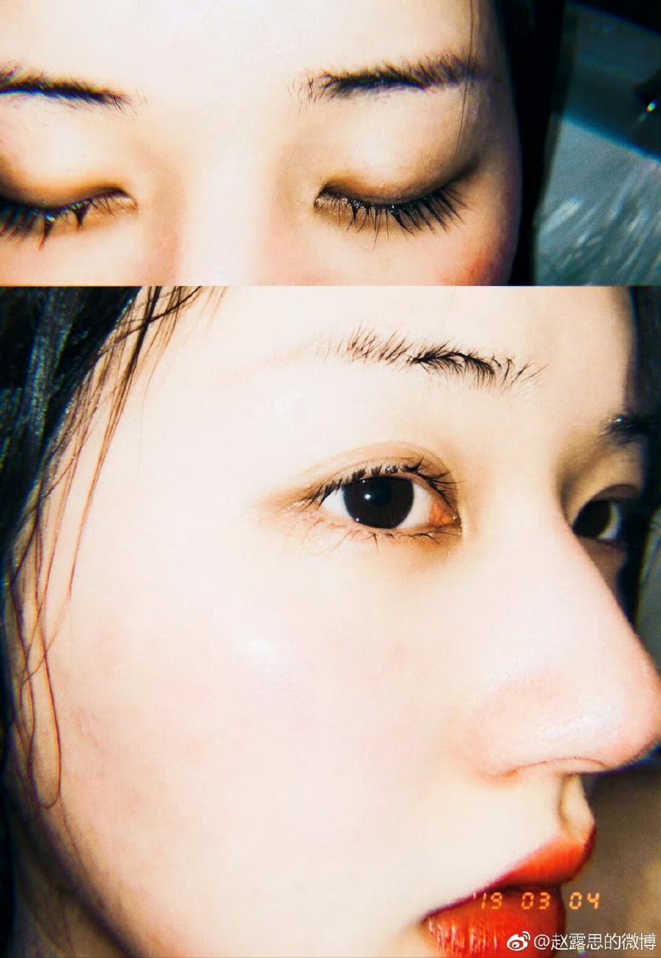 高质量原生侧脸，赵露思好完美一张脸，把脸按水里拿手机闪光灯反差色拍的图 ​​​