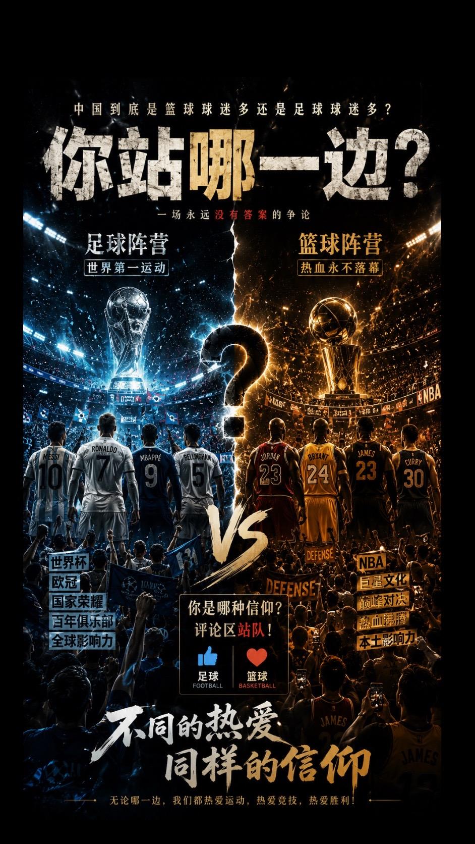 国内到底谁才是第一运动？是足球的魅力更大呢？还是篮球的魅力更大？世界杯 c罗 n