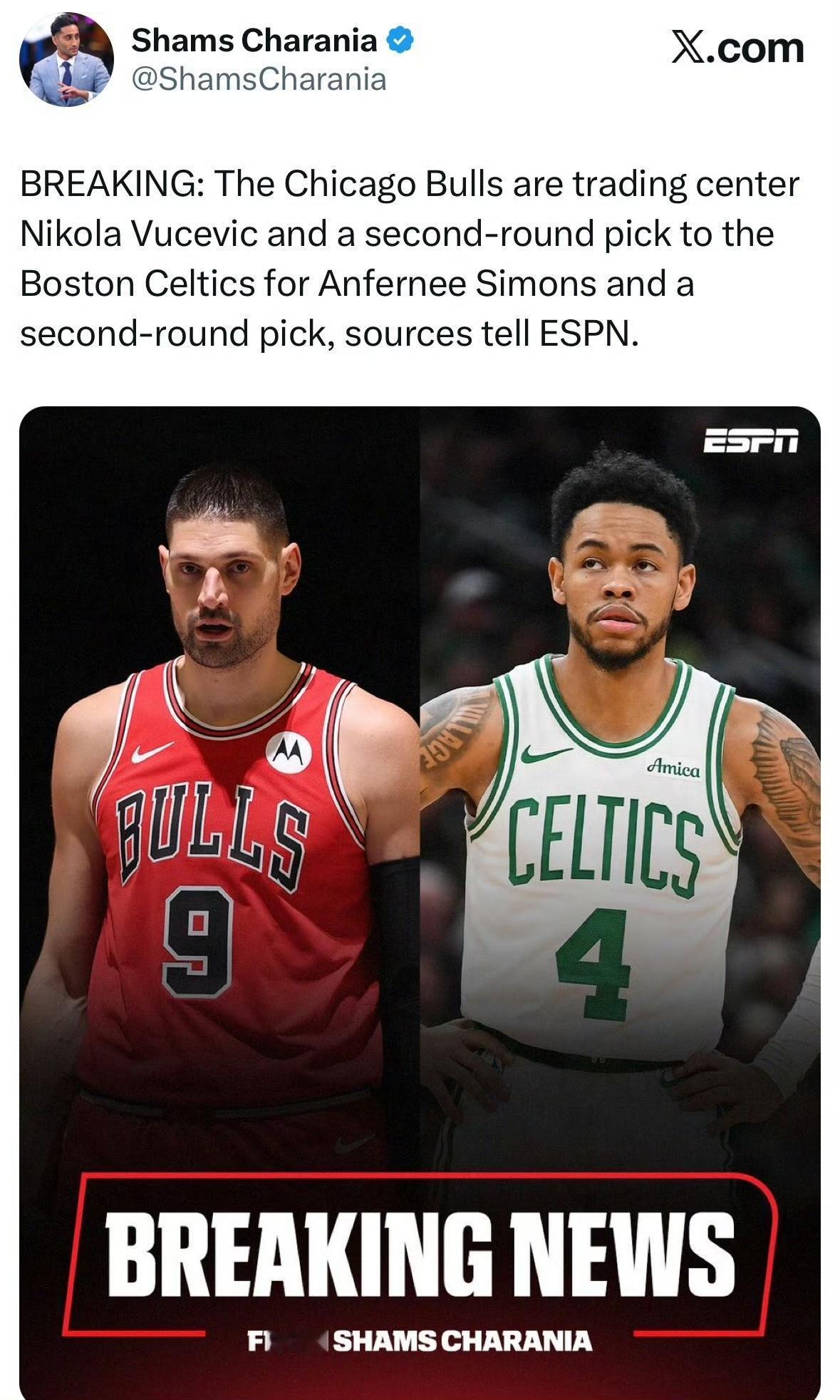 公牛再交易组8后卫豪阵：武切维奇换绿军安芬尼西蒙斯！
刚得到了活塞艾维，又换来西