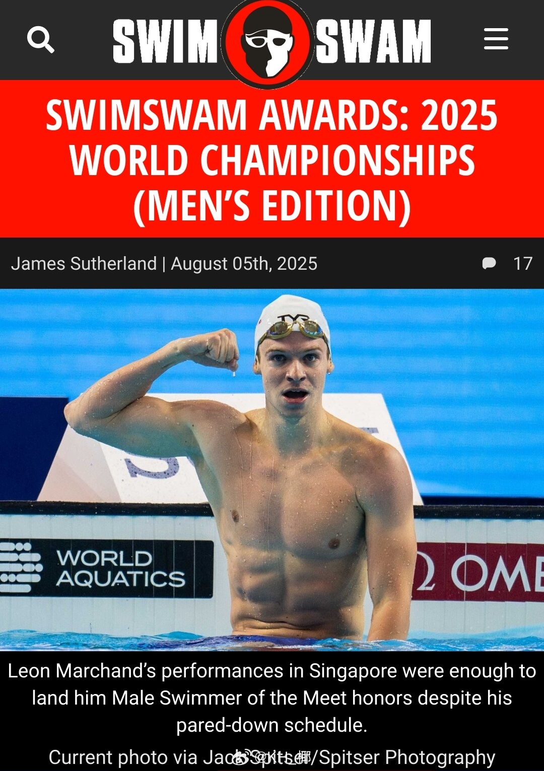 2025世界泳联锦标赛 SwimSwam Awards（男子游泳篇）⭐️最佳运动