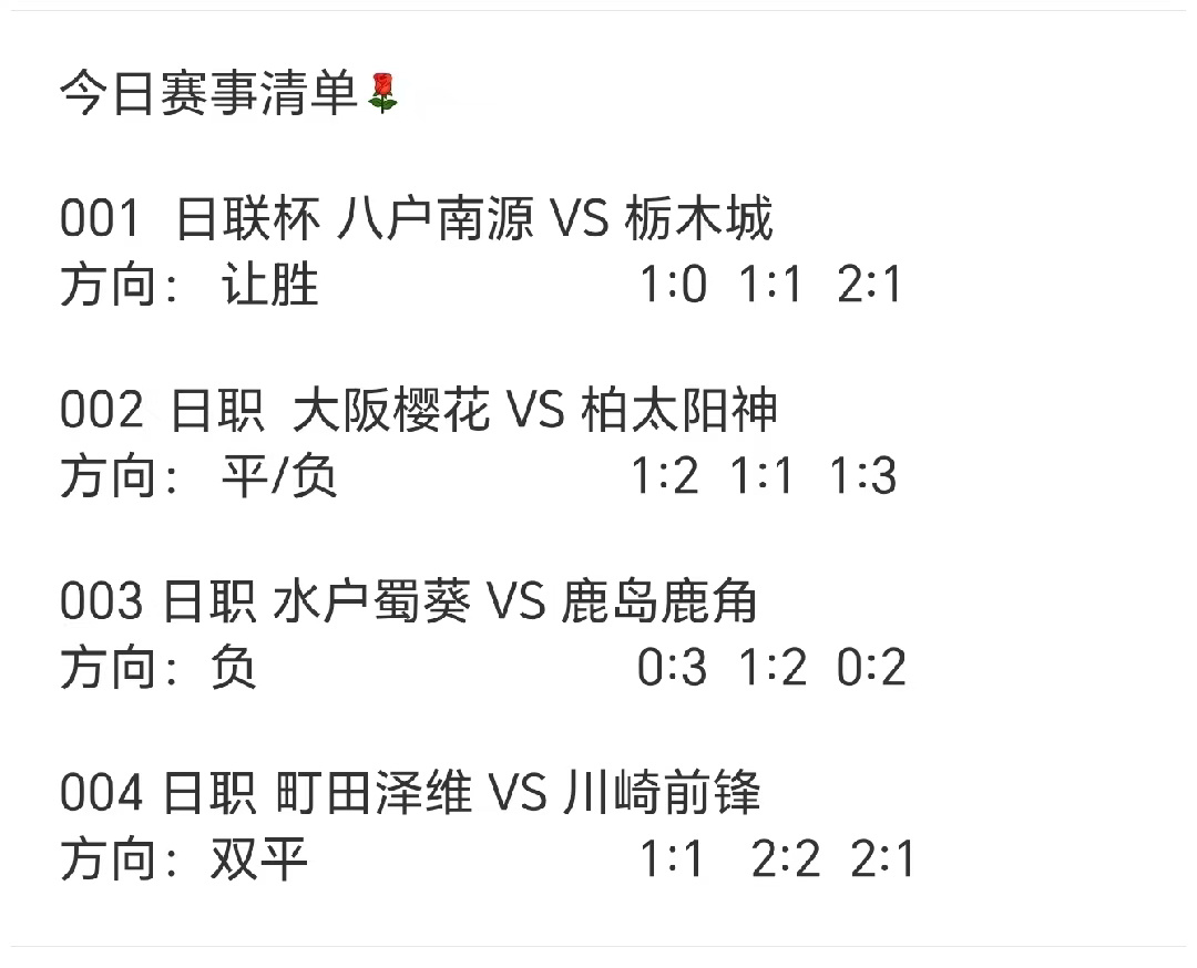 今日早场赛事清单[鲜花] ​​​