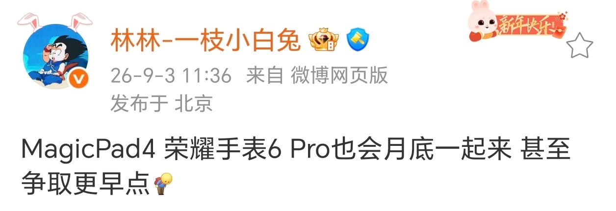 荣耀多款新品爆料，MagicPad4、手表6 Pro有望近期登场荣耀高管近期透露
