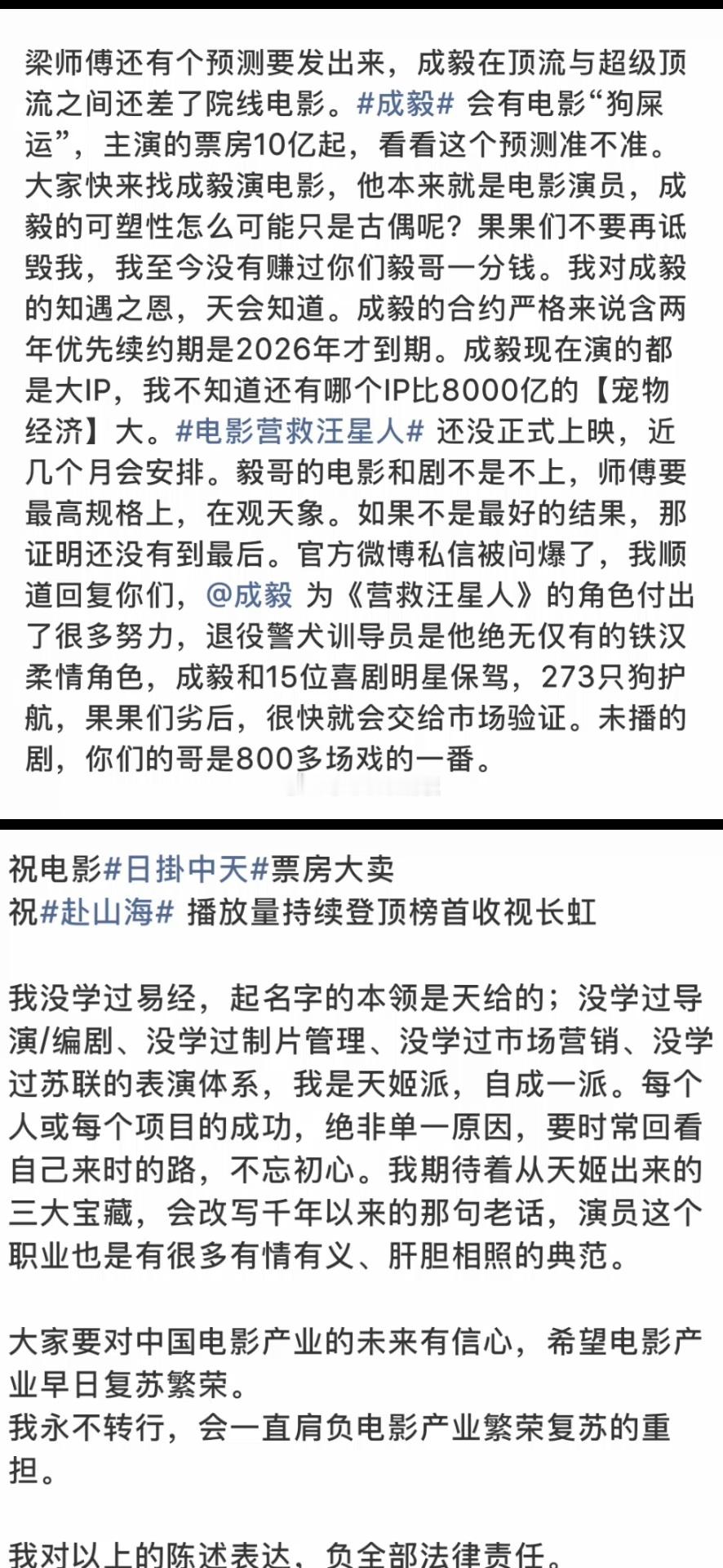 辛芷蕾梁婷和解的长文提到成毅，梁婷说:成毅在顶流和超级顶流之间还差一部电影，让大