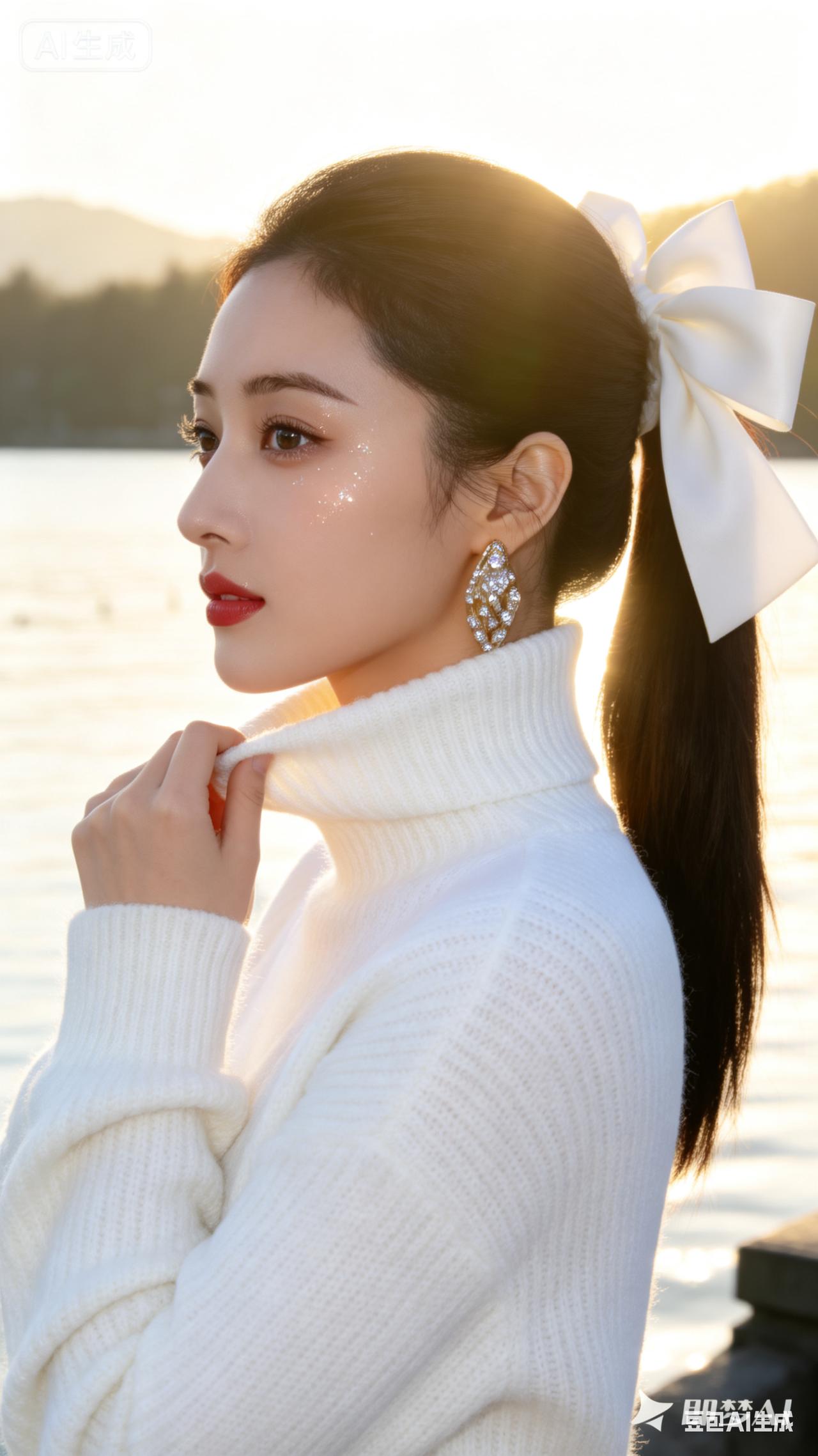 冬日暖阳下的优雅白衣少女