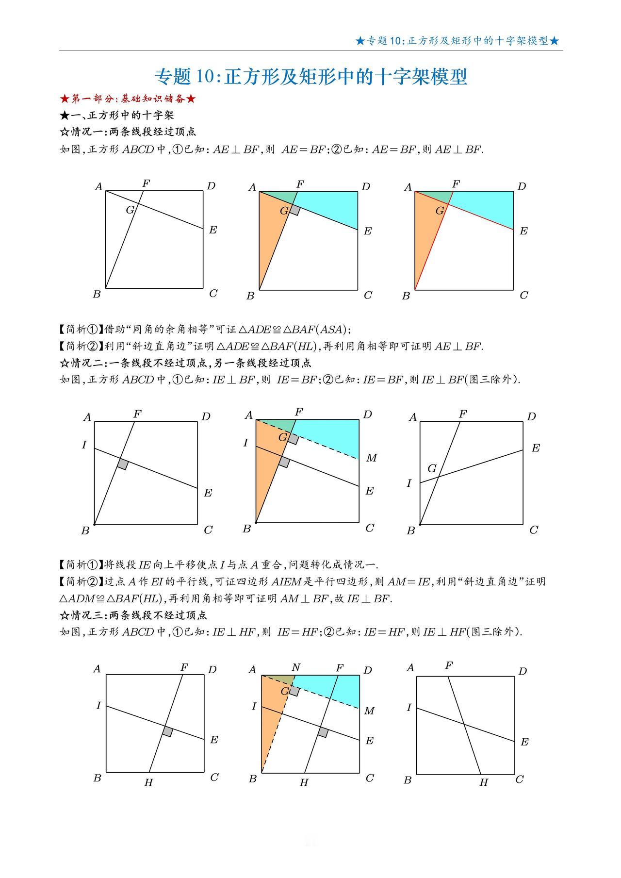 正方形中十字架相似模型精讲