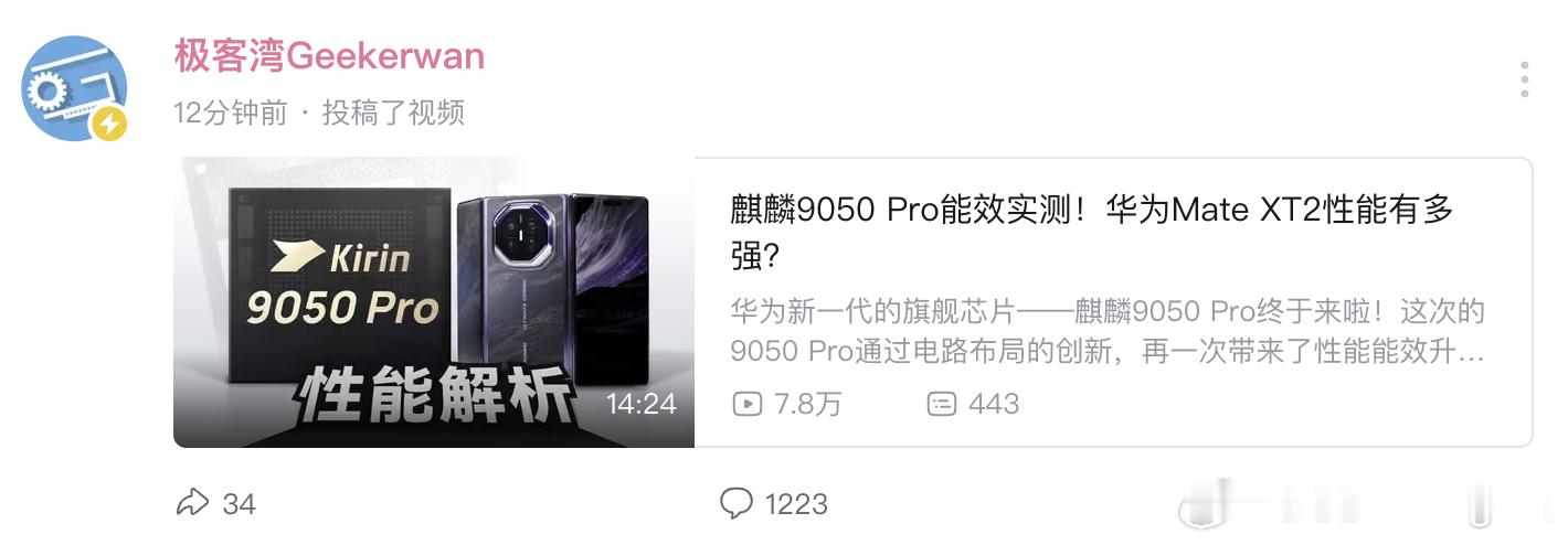 极客湾 Mate XT2 上麒麟 9050 Pro 的视频打赢复活赛了[笑cry