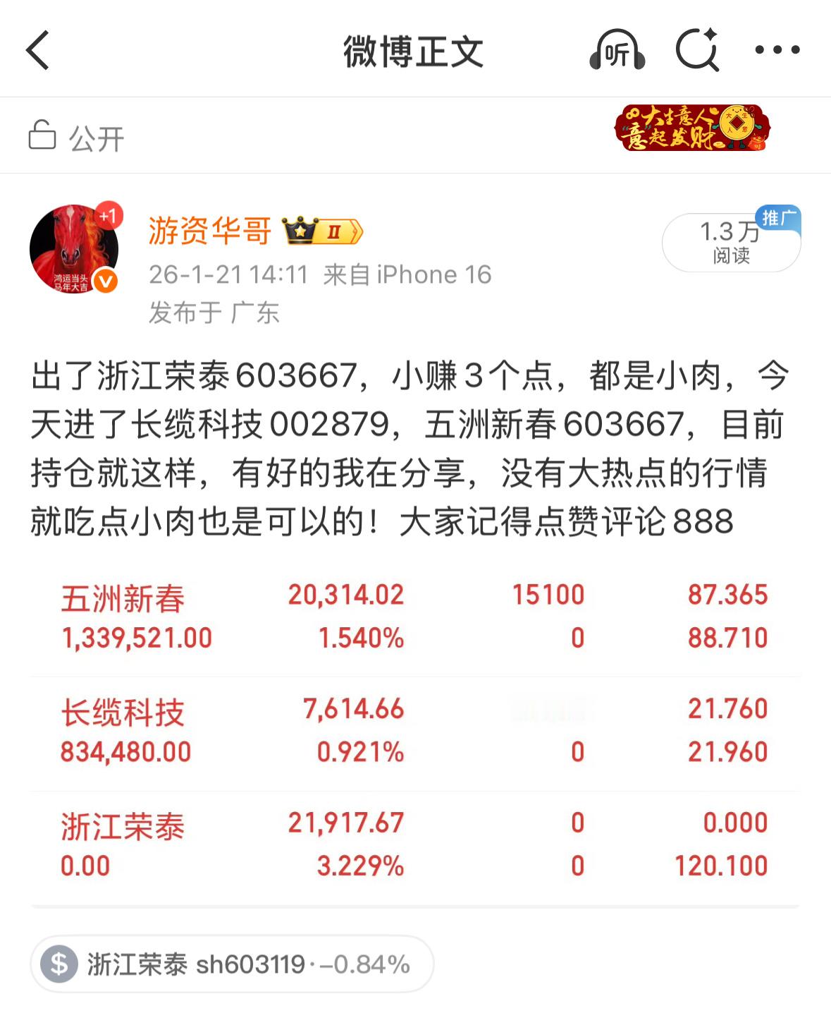 五洲新春603667，今天强势拉升5个多点，昨天说了这只票能上百元，有多少人跟上