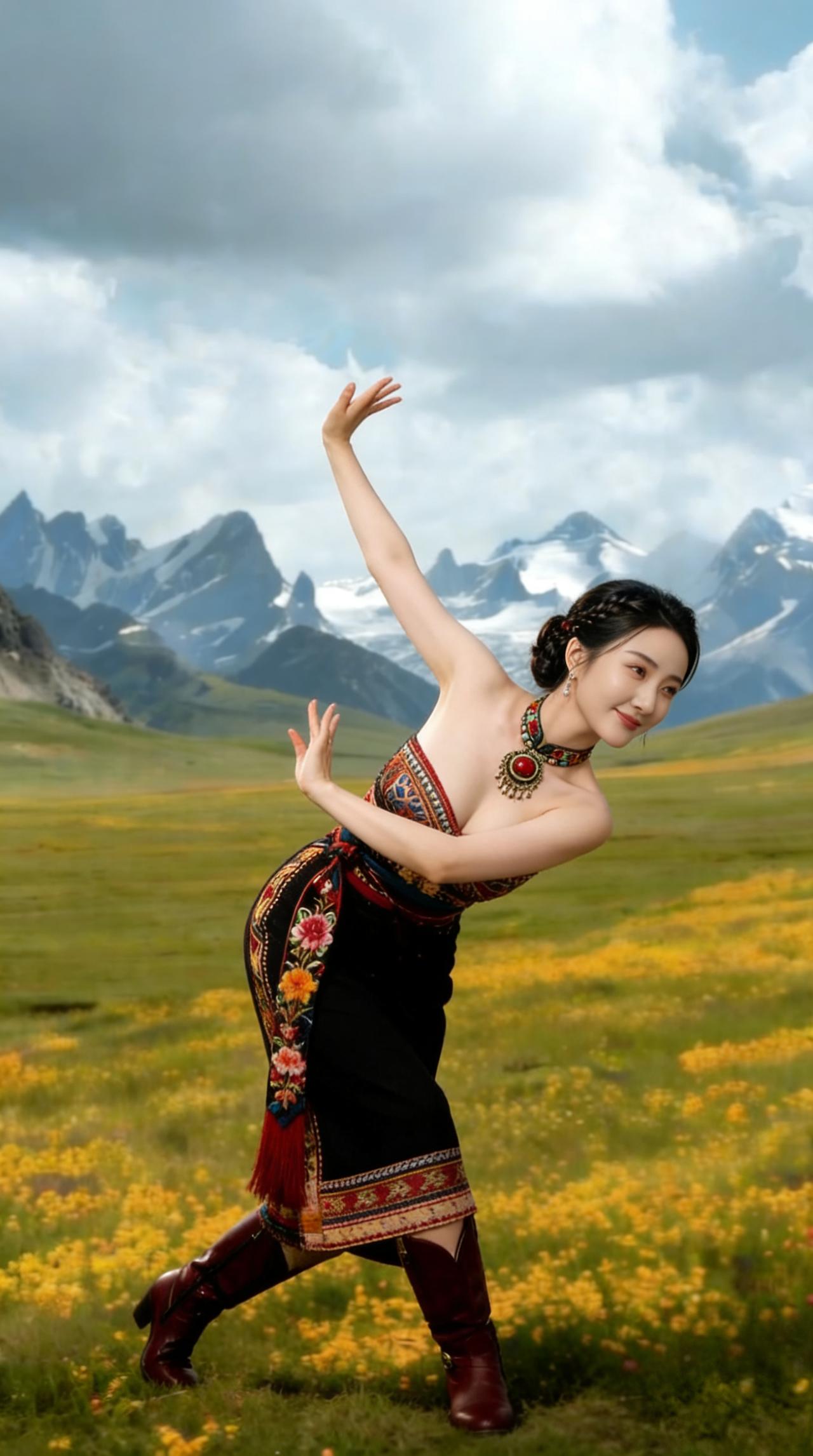 雪域天香

玄衣飒沓拂长空，
银峰列峙映芳容。
旋如琼树迎风舞，
静若瑶花带露秾