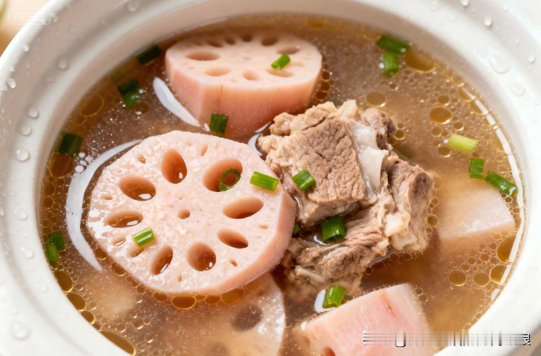 ：
莲藕排骨汤：排骨冷水下锅焯水去腥后洗净，莲藕去皮切块，姜切片，所有材料放入汤