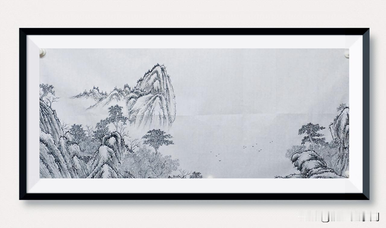 完成小四尺国画《源远流长》部分墨稿。这幅画大，需要每天坚持画，最后才能呈现完美的