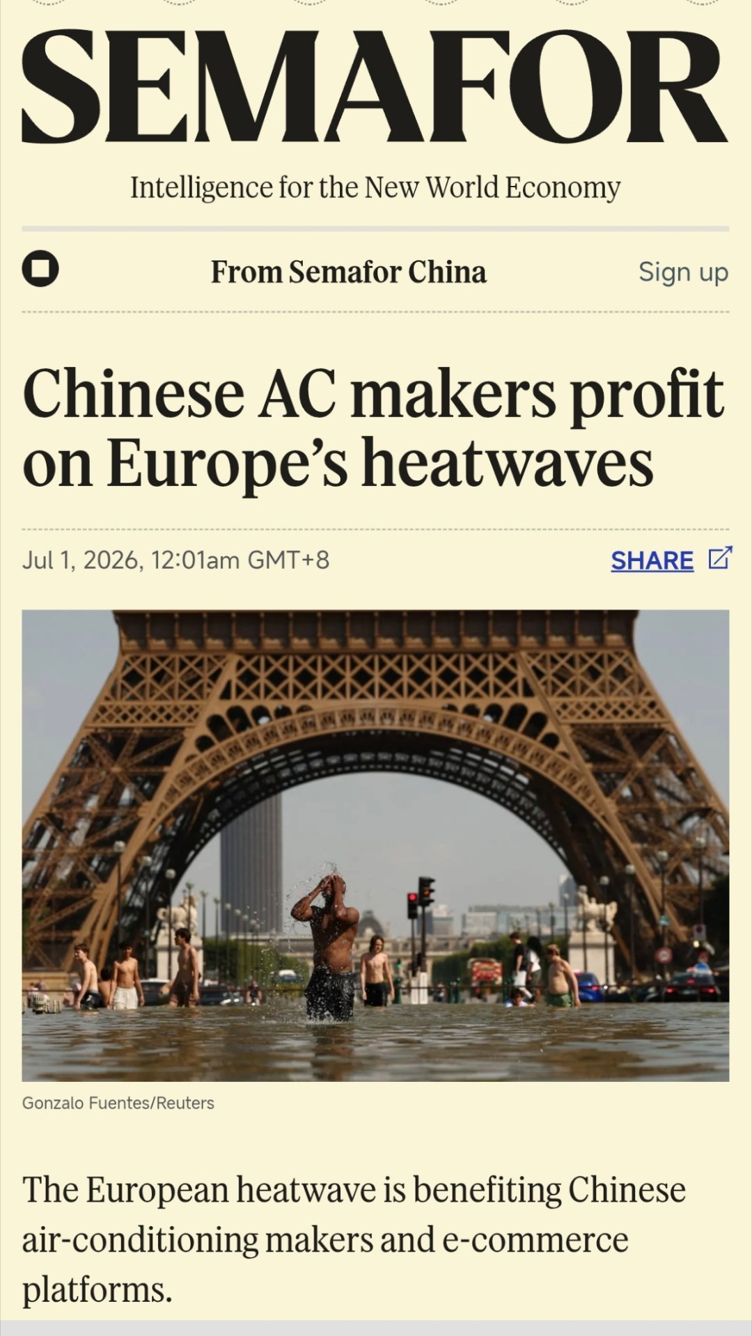 巴黎仅剩高价空调还有货¹ 跟社交媒体看到的抢购画面一致：中国空调商赚到了！² 热