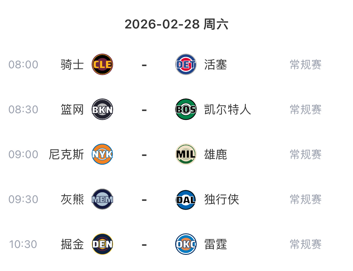 【2月28日｜NBA常规赛】———————————————🔥   8:00｜骑