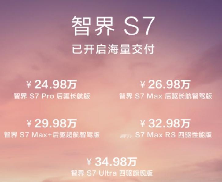 华为发布会余承东宣布智界S7再次发布，价格上没啥变化啊，还是24.98万起售，比