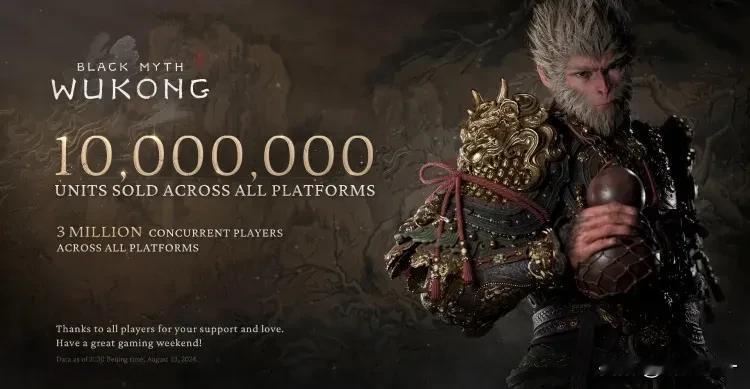 《黑神话：悟空》带动了PC和PS5的销量。
游戏在所有平台上已售出 1000 万