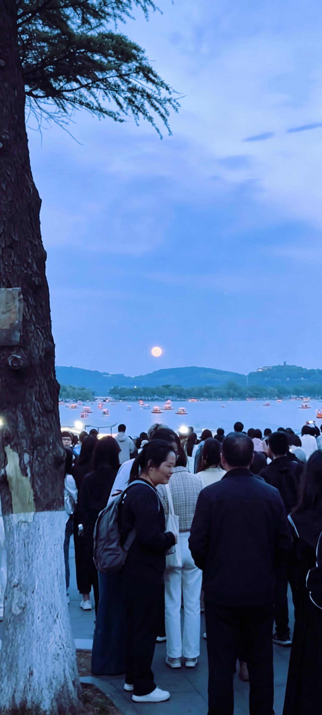 湖上升明月，天涯共此时。