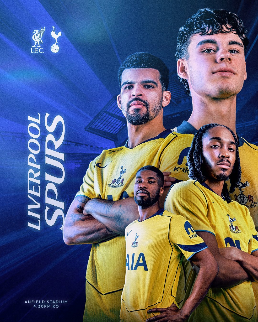 热刺男足比赛日 👊🆚 利物浦🏟️ 安菲尔德🏆 英超联赛⏰ 4:30pm?