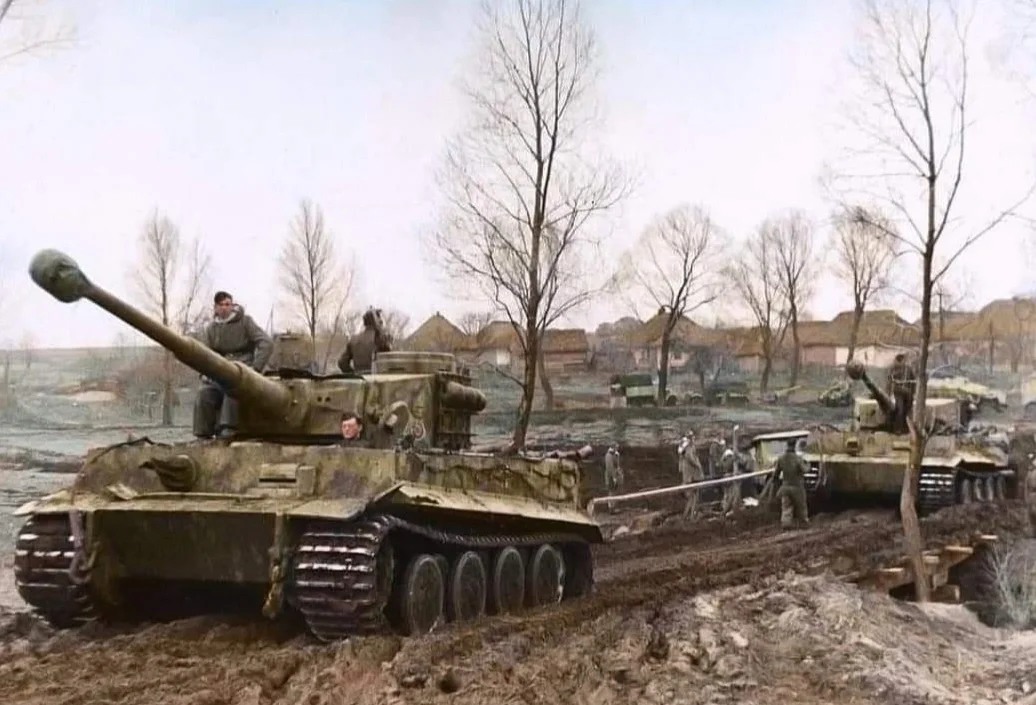 1943年11月，在乌克兰文尼察附近泥泞的道路上行进的第一LSSAH装...