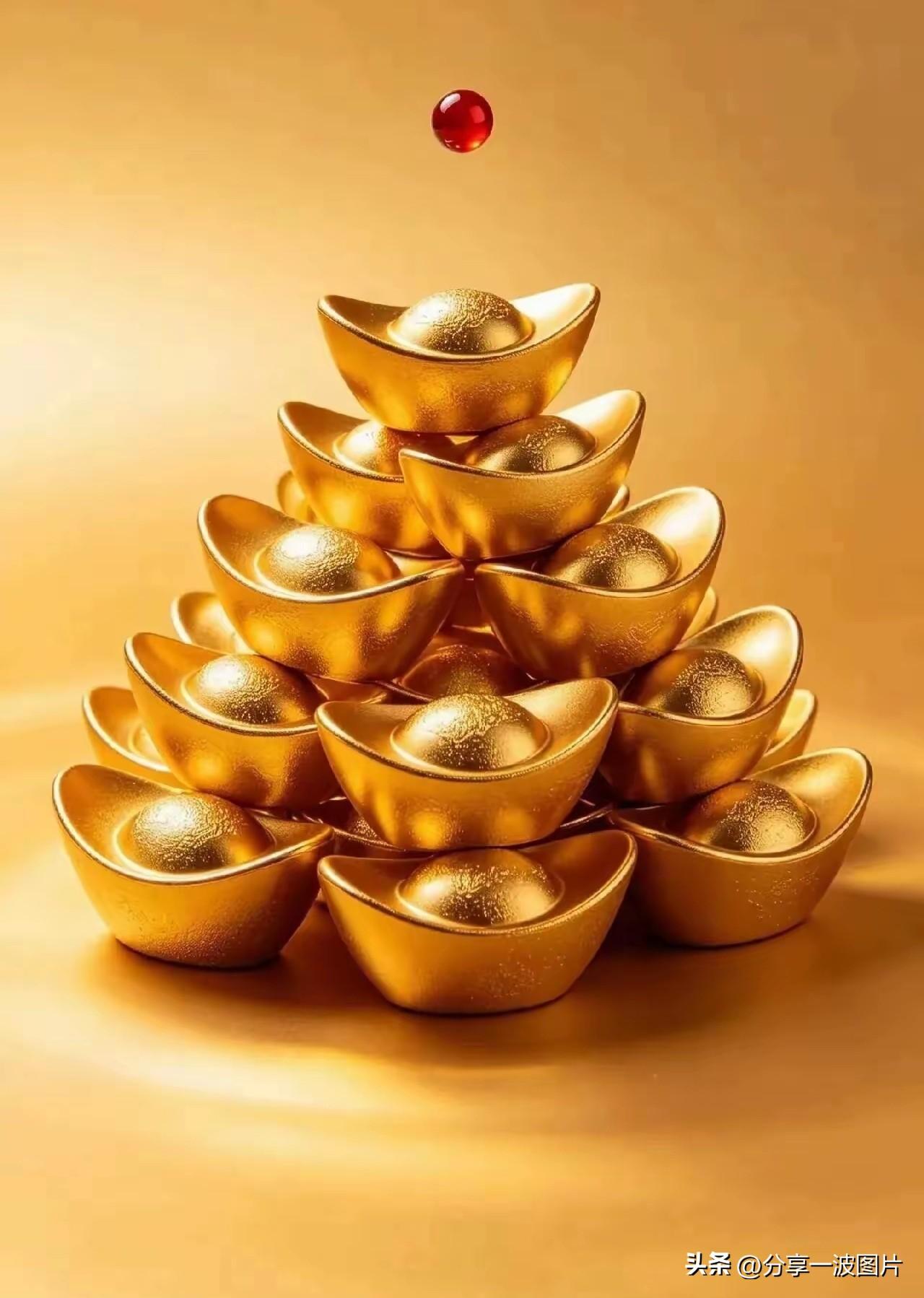 金元宝叠千层福，
富贵财盈万里家。