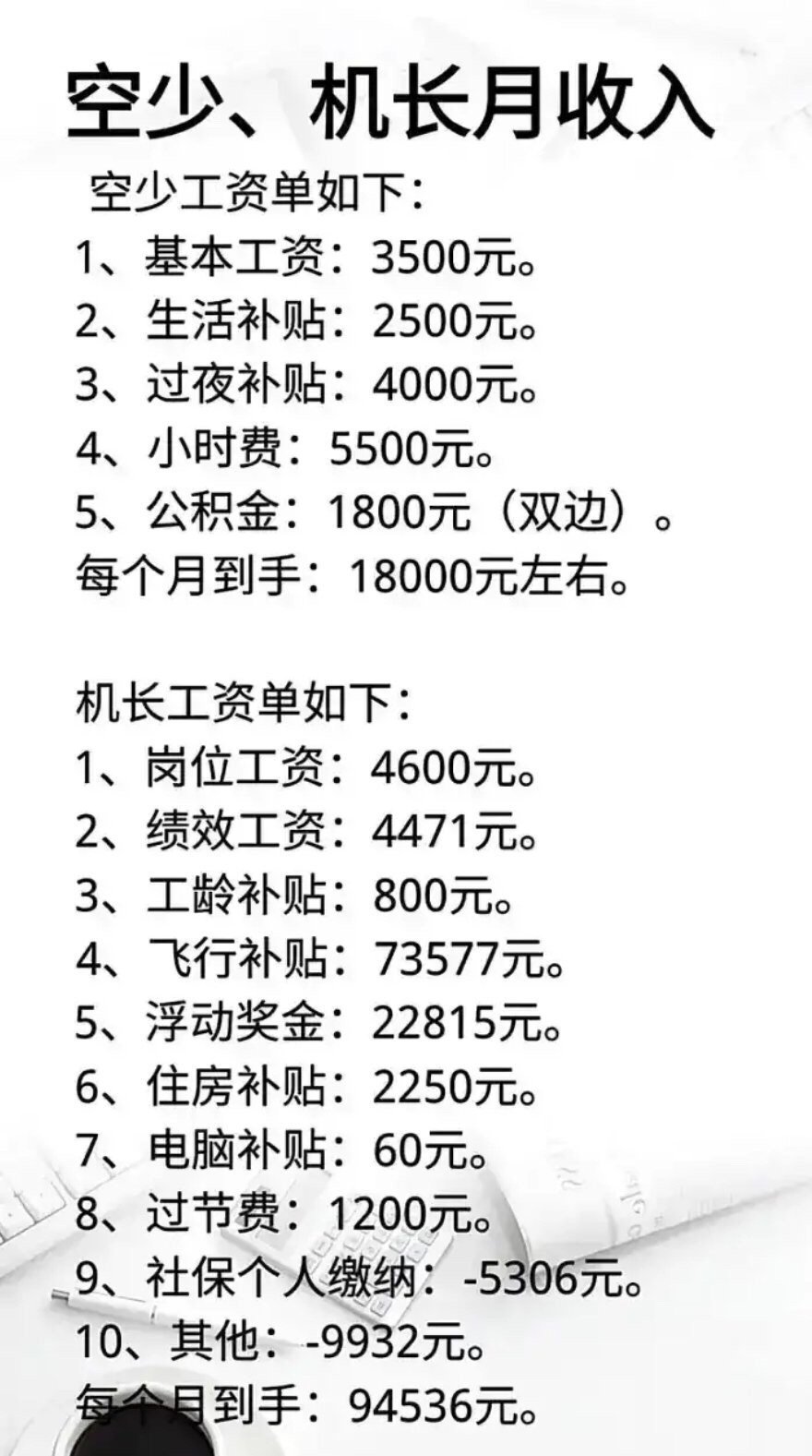 你认为空乘和飞行员的工资是多少 ​​​
