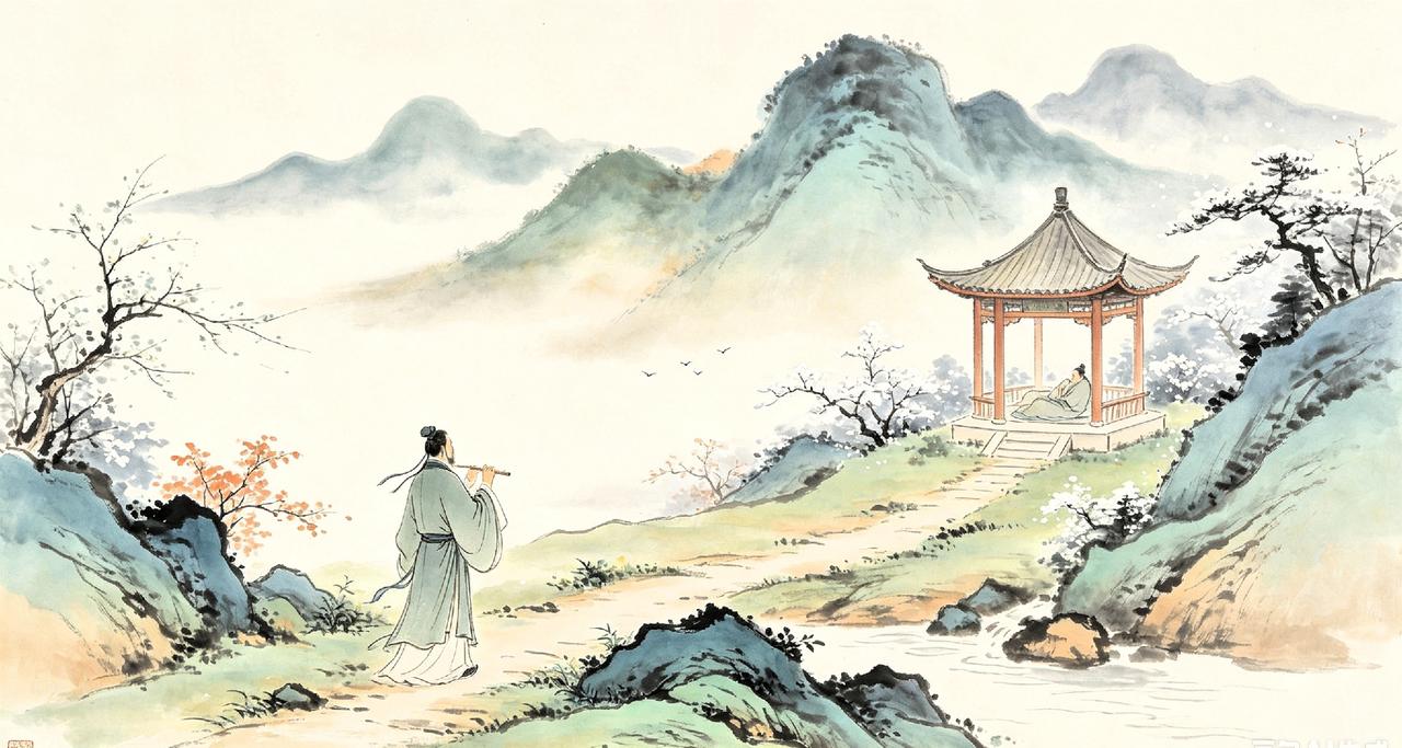 上联：凉亭卧看千秋雪，下联：野径行吟四季风
 简析：
对仗工整，亭对径、卧看对行