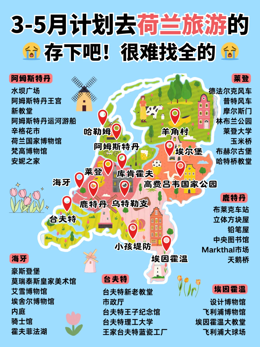 3-5月计划去荷兰旅游的存下吧‼️很难找全