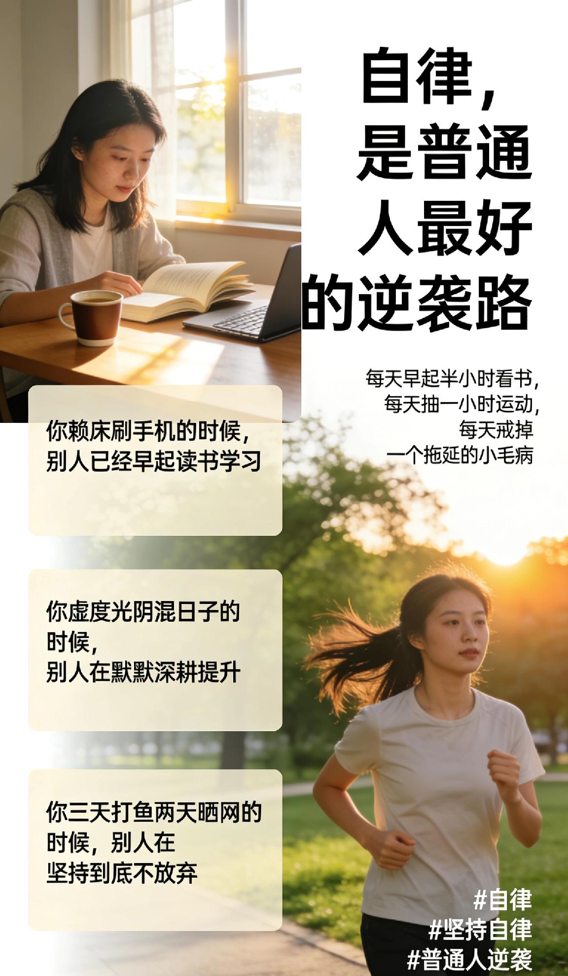 自律，是普通人最好的逆袭路
 
总有人羡慕别人的光鲜，抱怨自己命运不公，却从没看