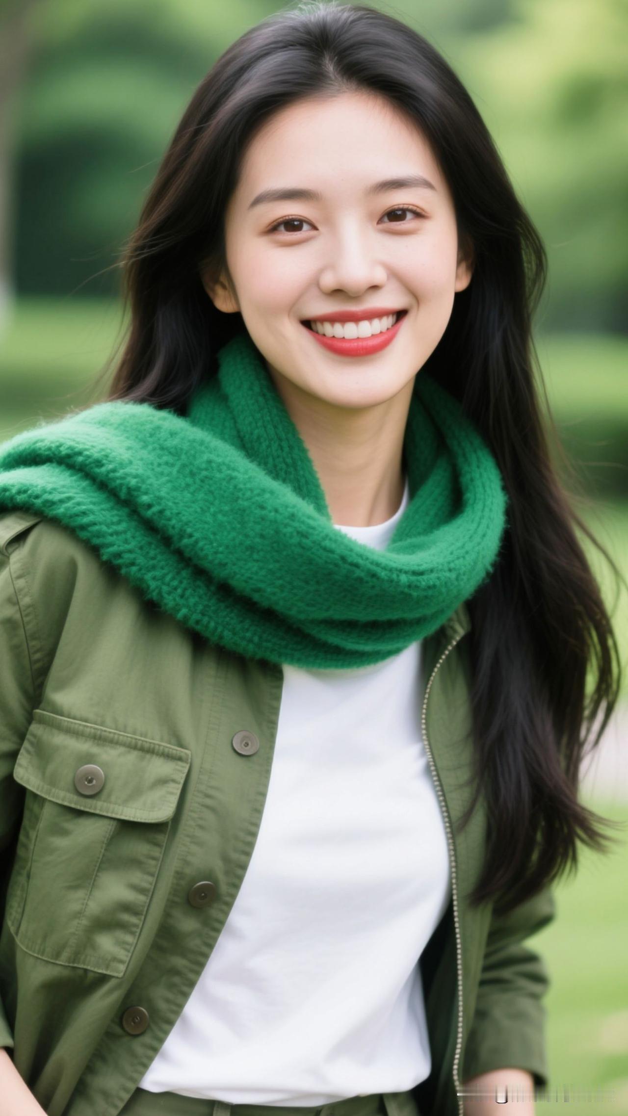 ✨ 把草木的鲜、绒巾的软织进穿搭，她站在那里，就是自然与鲜活的共生注脚。绿色森林