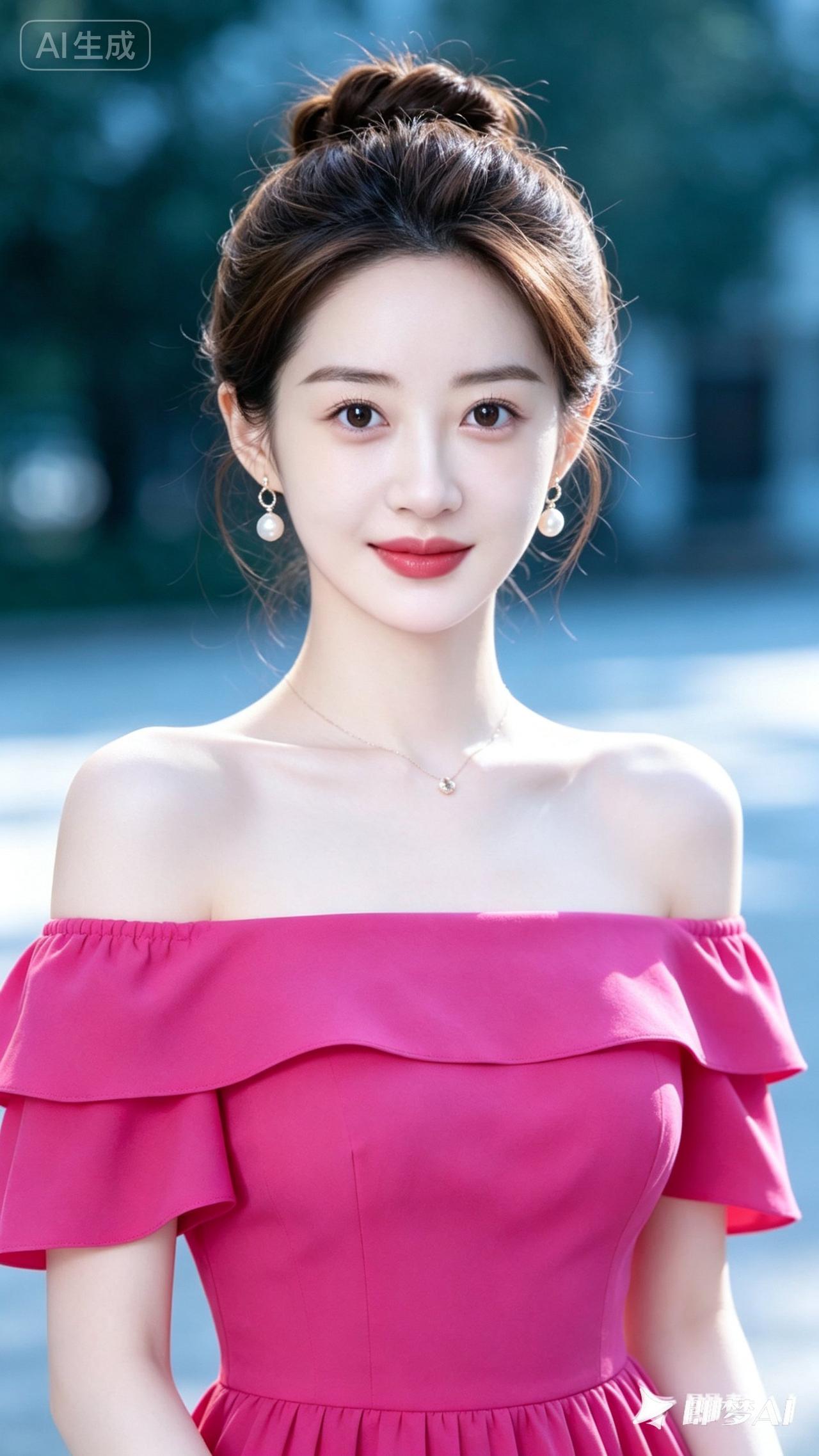 甜美粉色露肩裙，优雅气质，少女心满满！💖🌸