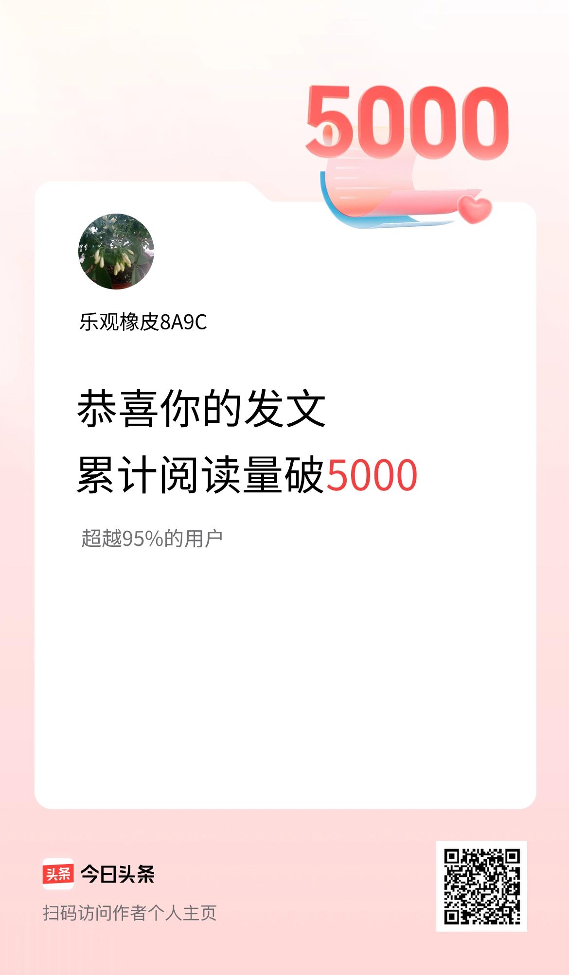 🤝我在头条累计获得阅读量破5000啦！
